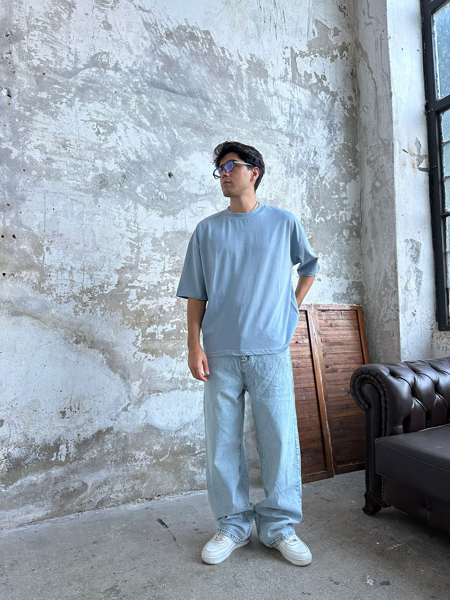 Znc Basıc Oversize T-Shirt - Aura Mavi