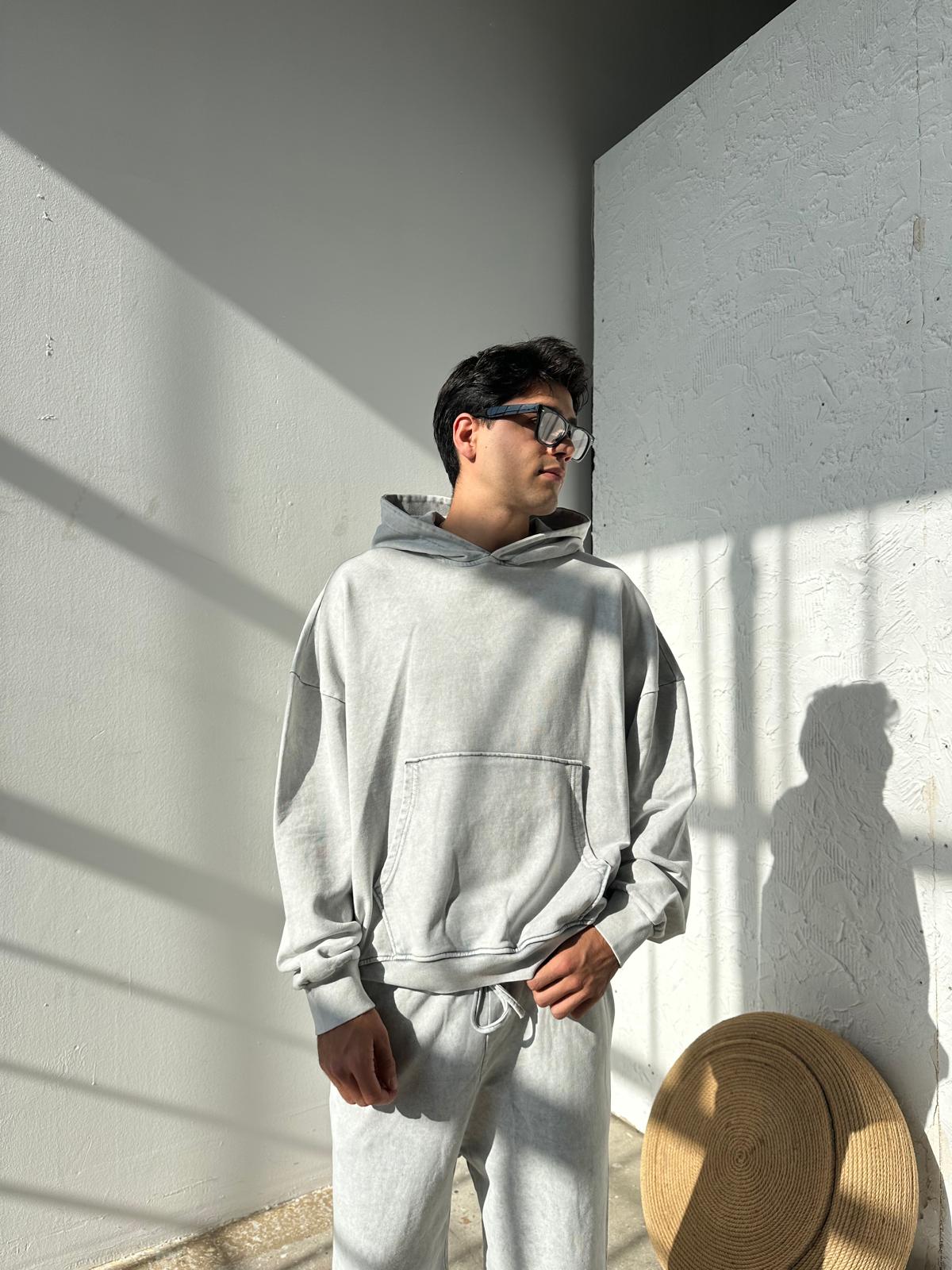Washed Oversize Hoodie  - Gri Melanj