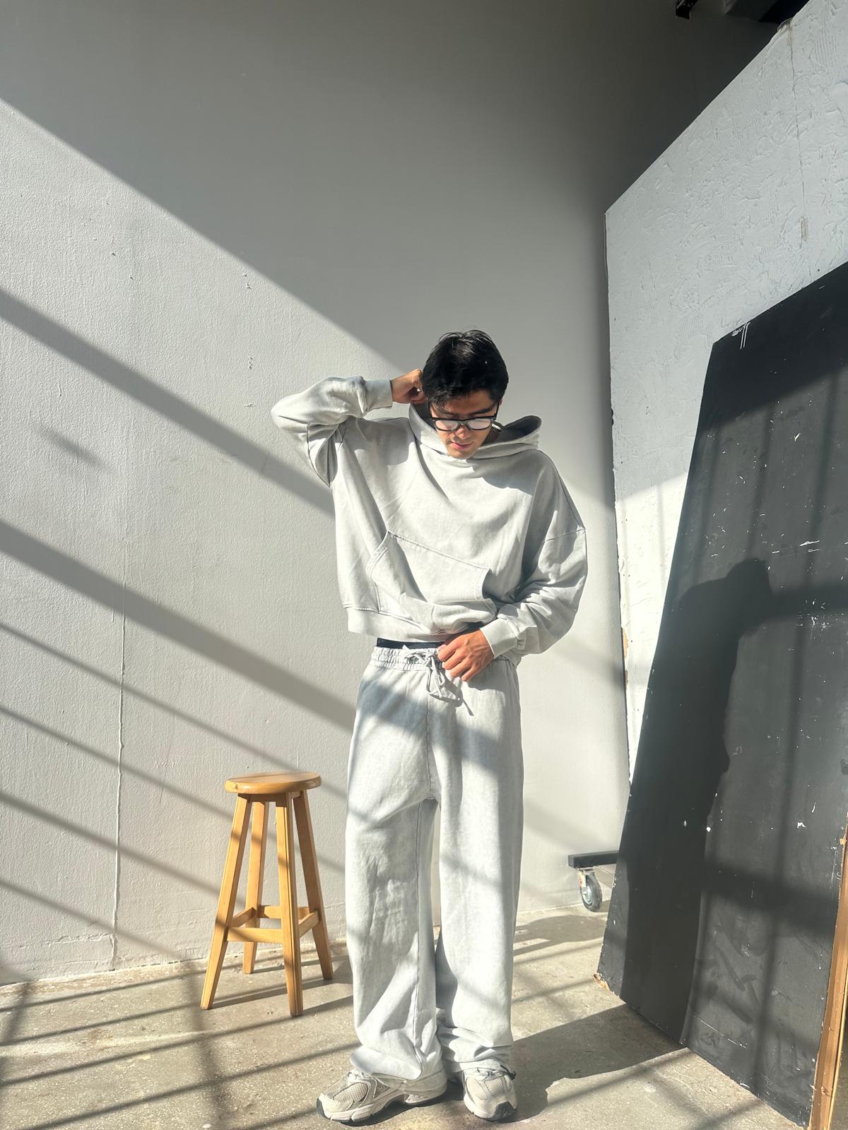 Washed Oversize Hoodie  - Gri Melanj