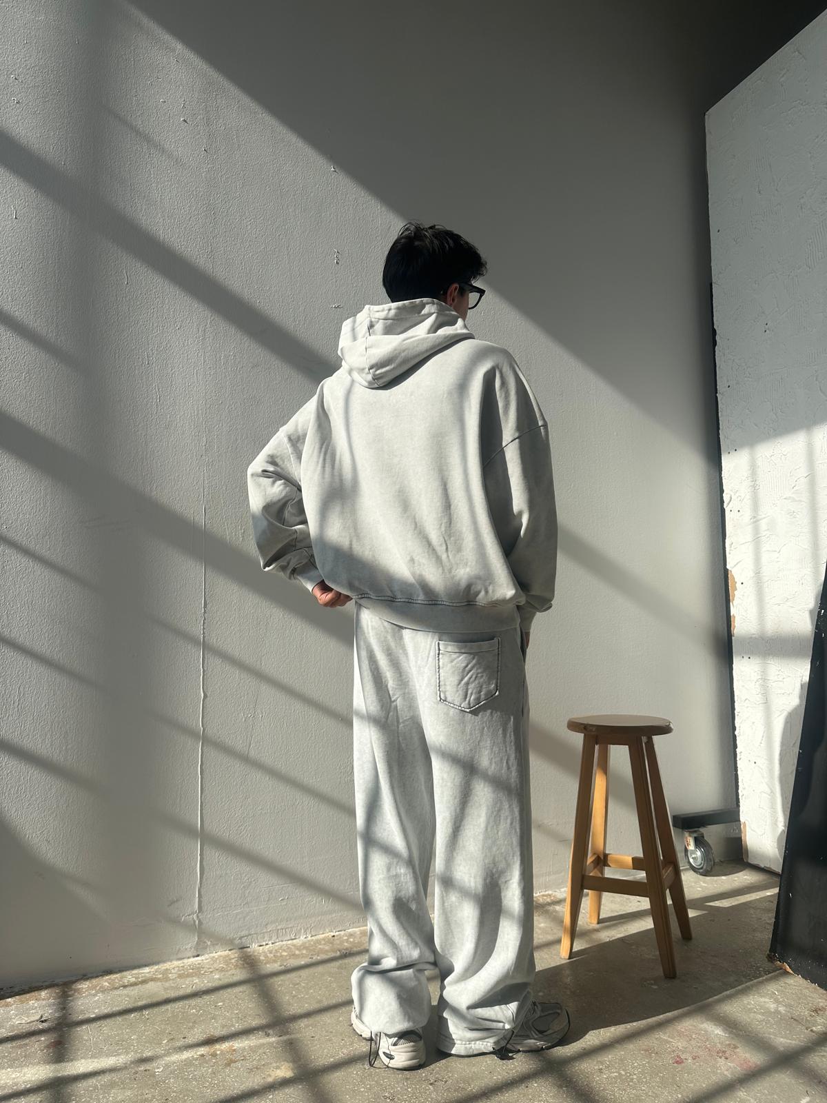 Washed Oversize Hoodie  - Gri Melanj