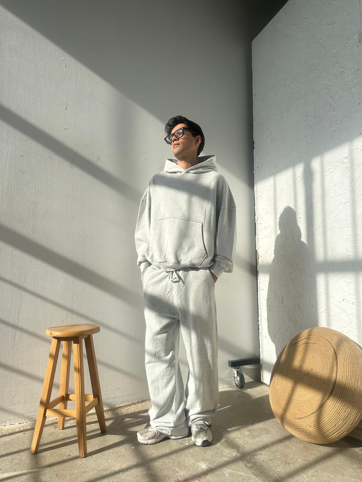 Washed Oversize Hoodie  - Gri Melanj