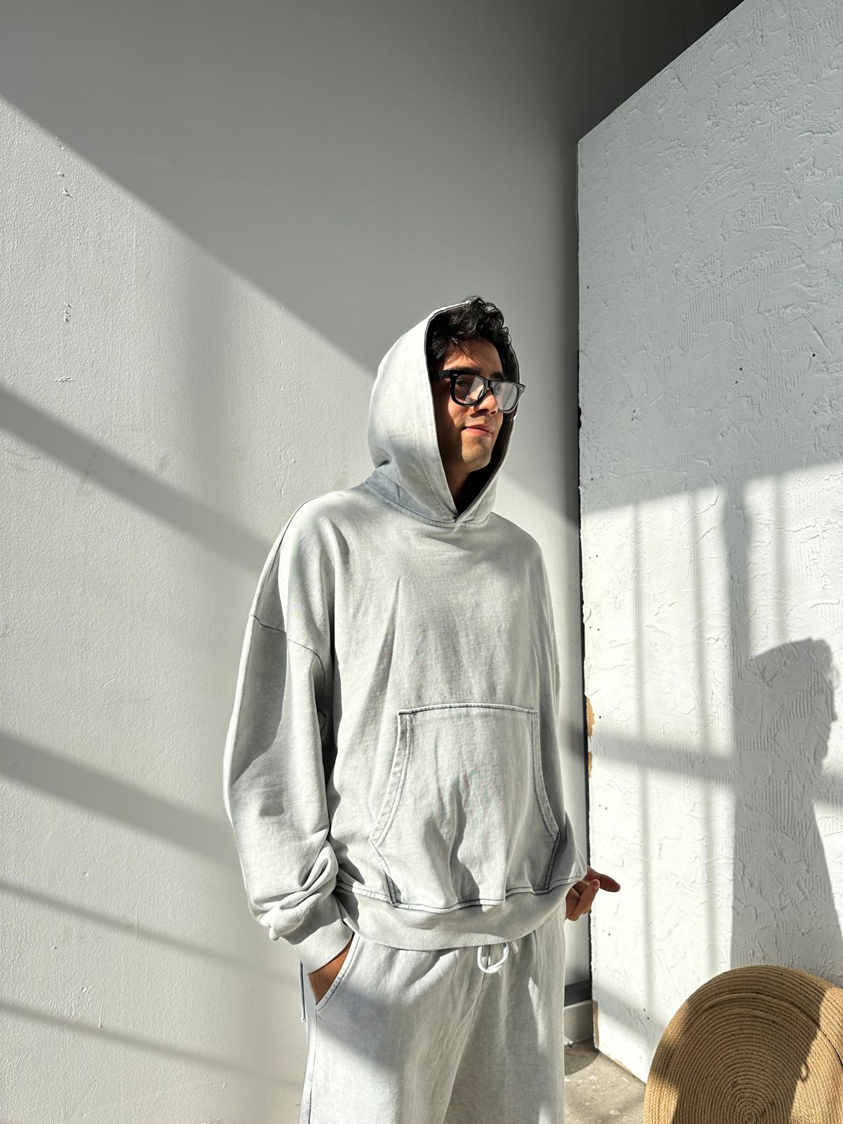 Washed Oversize Hoodie  - Gri Melanj