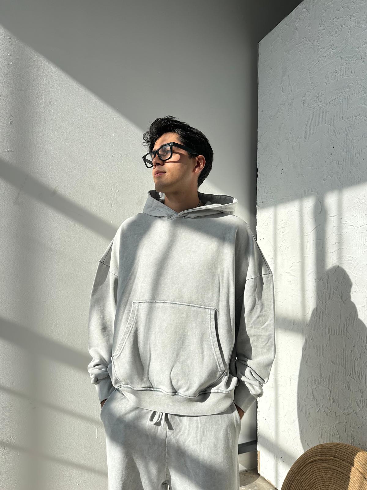 Washed Oversize Hoodie  - Gri Melanj