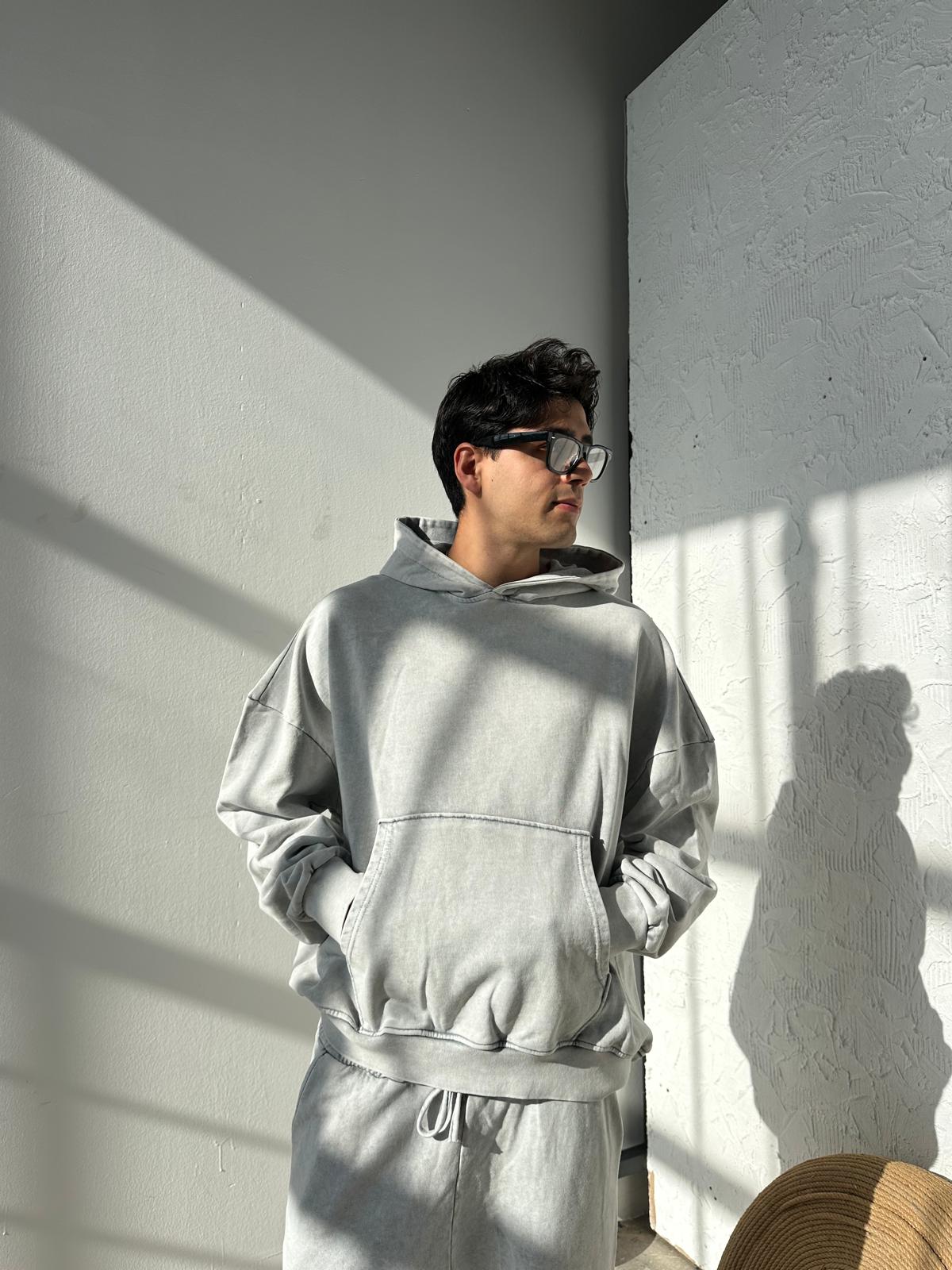 Washed Oversize Hoodie  - Gri Melanj