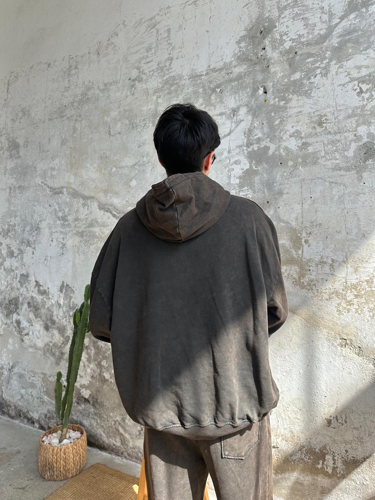 Washed Oversize Hoodie  - Kahve