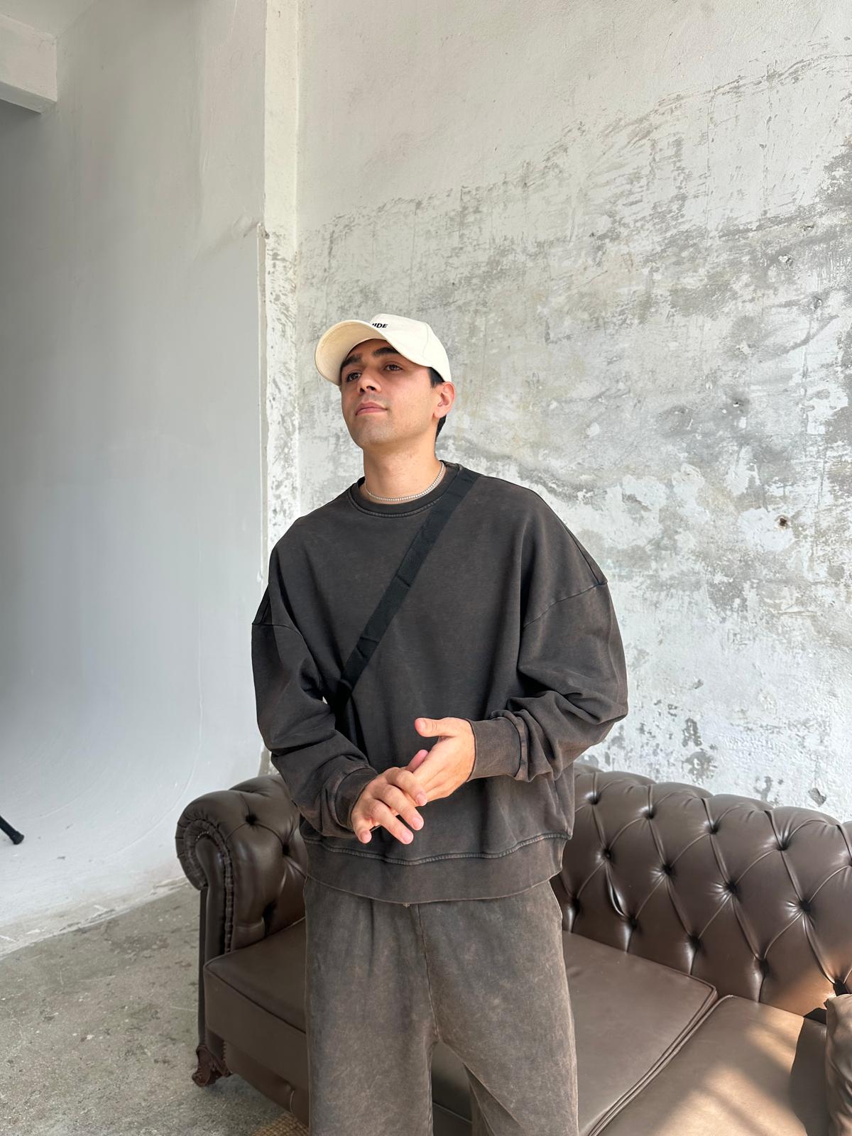 Washed Oversize Sweatshirt - Kahve