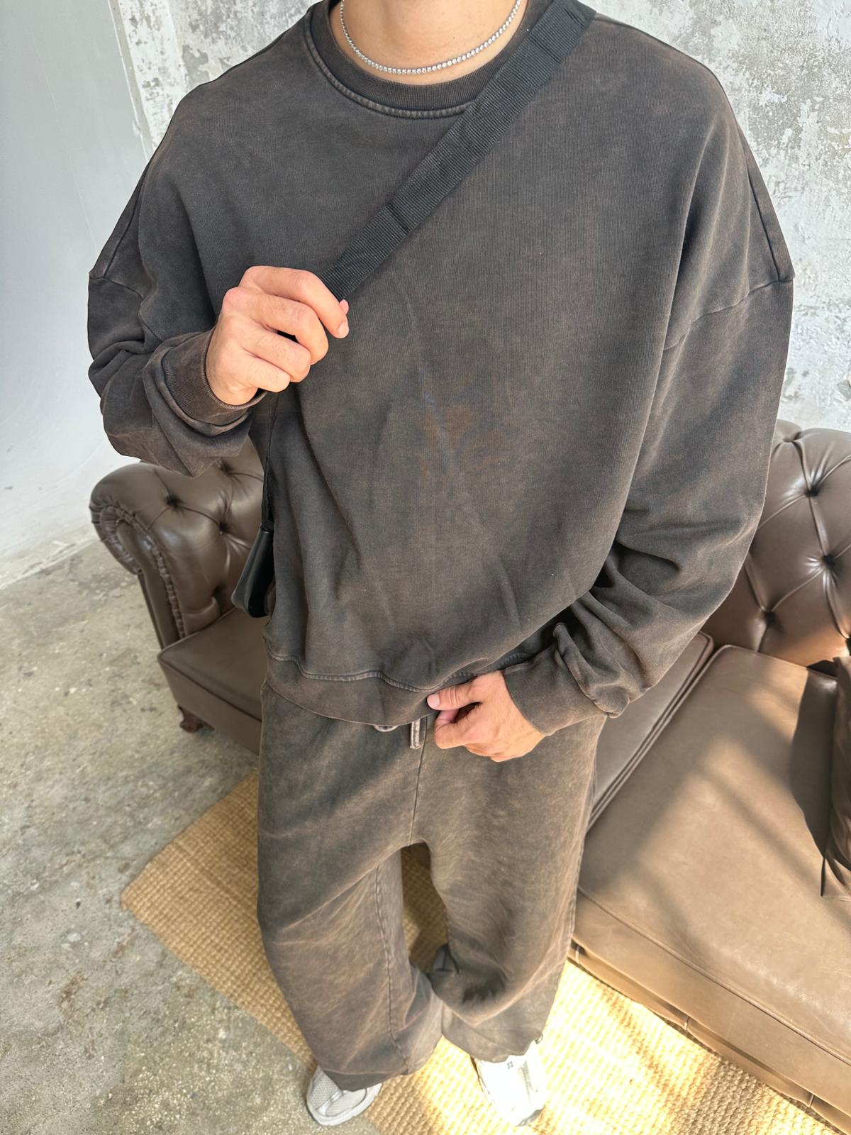 Washed Oversize Sweatshirt - Kahve
