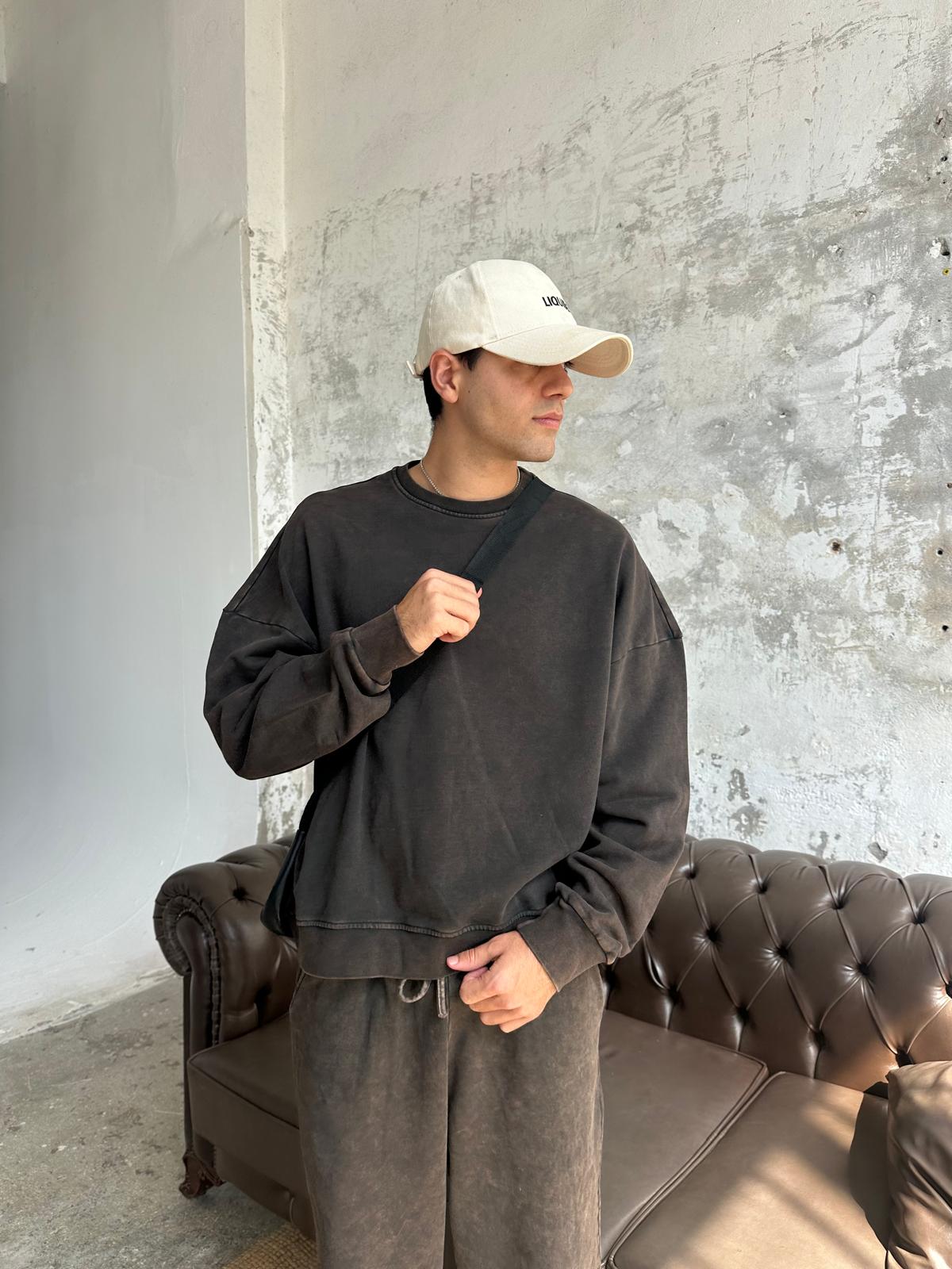 Washed Oversize Sweatshirt - Kahve