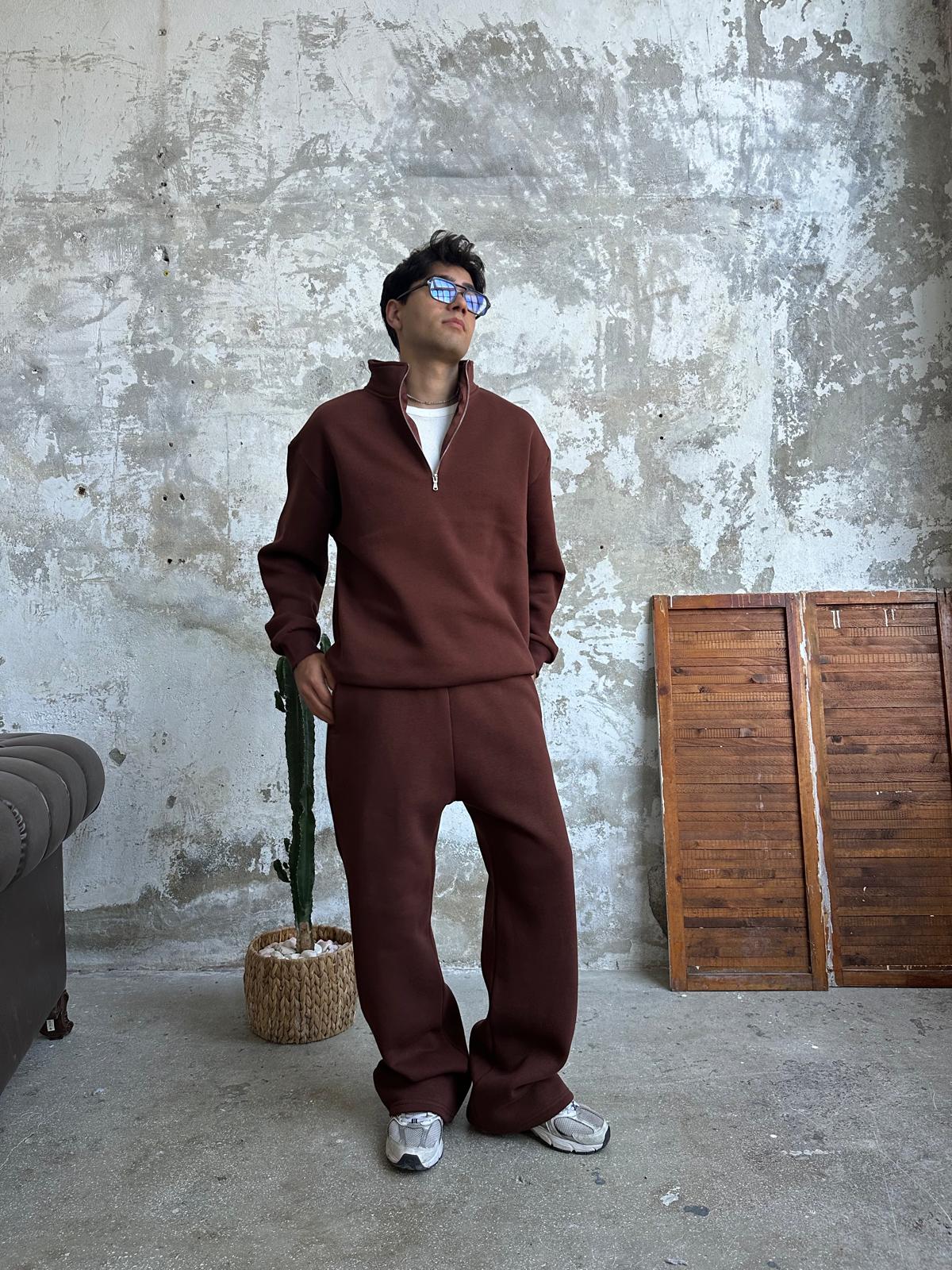 Base Eşofman Takımı Half Zip/Eşofman - Kahve