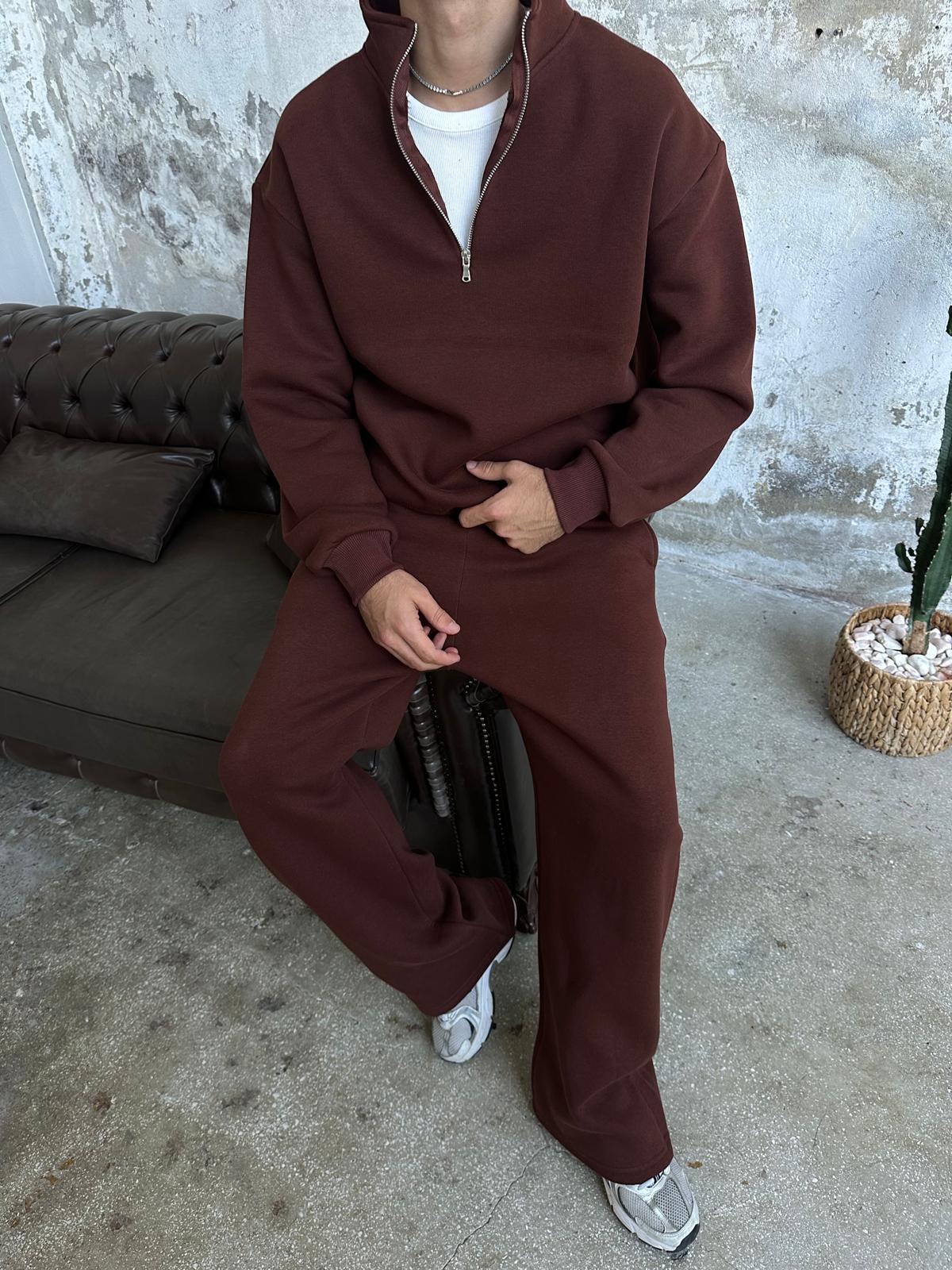 Base Eşofman Takımı Half Zip/Eşofman - Kahve