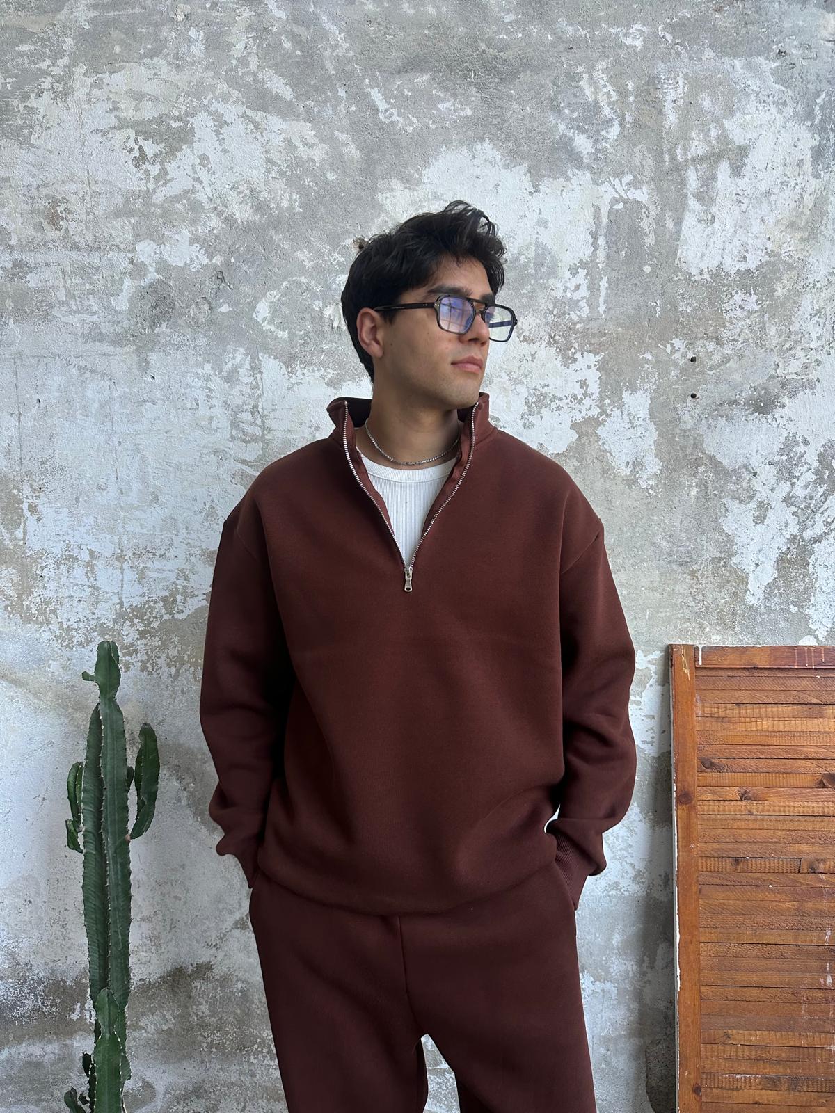 Base Eşofman Takımı Half Zip/Eşofman - Kahve