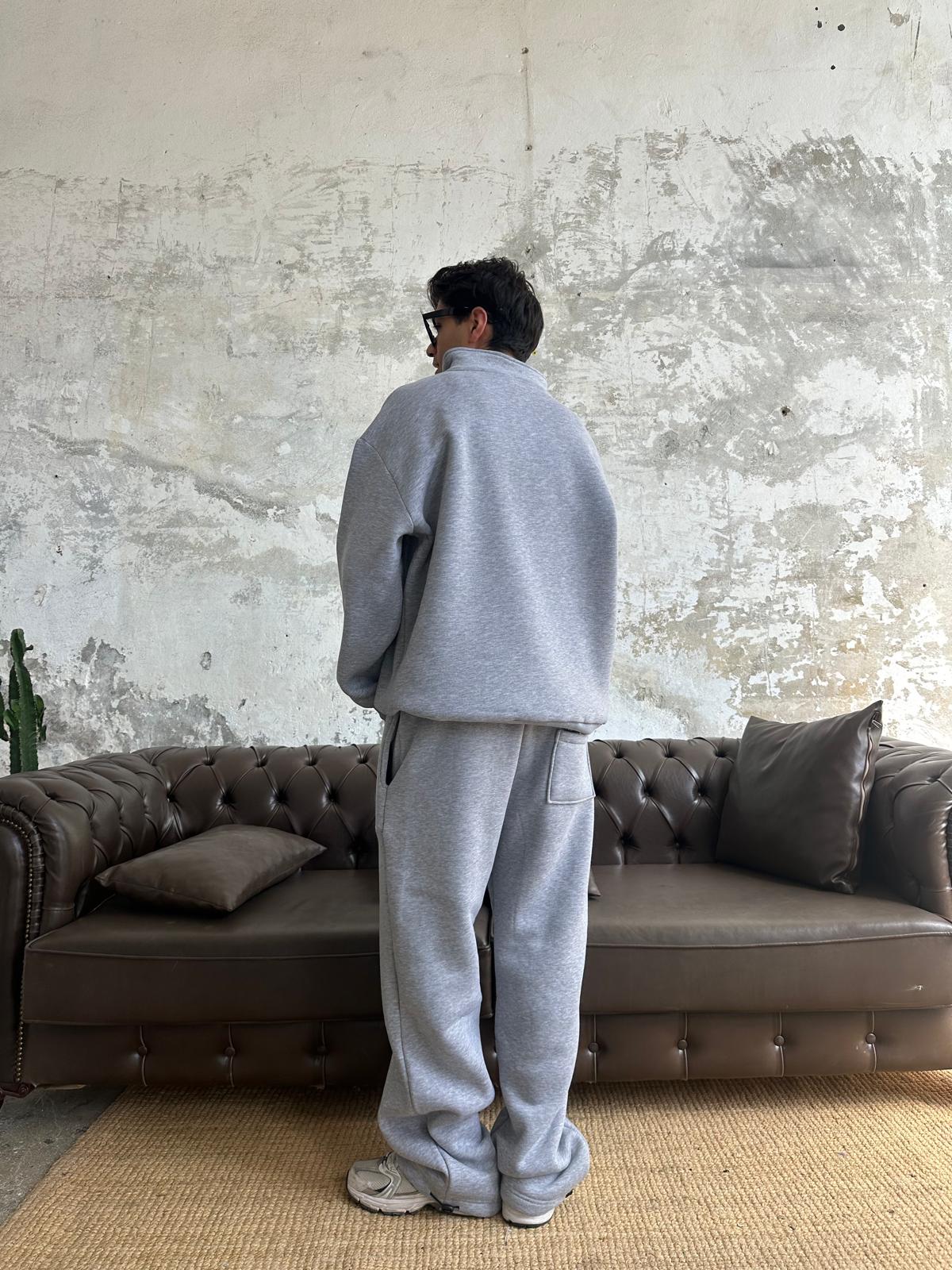 Base Eşofman Takımı Half Zip/Eşofman - Gri Melanj