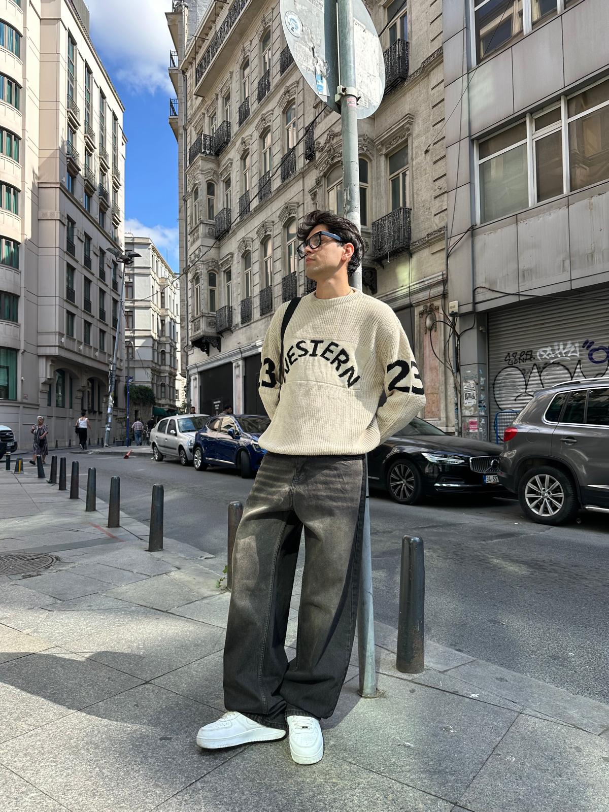 Western 23 Oversize Triko - Bej
