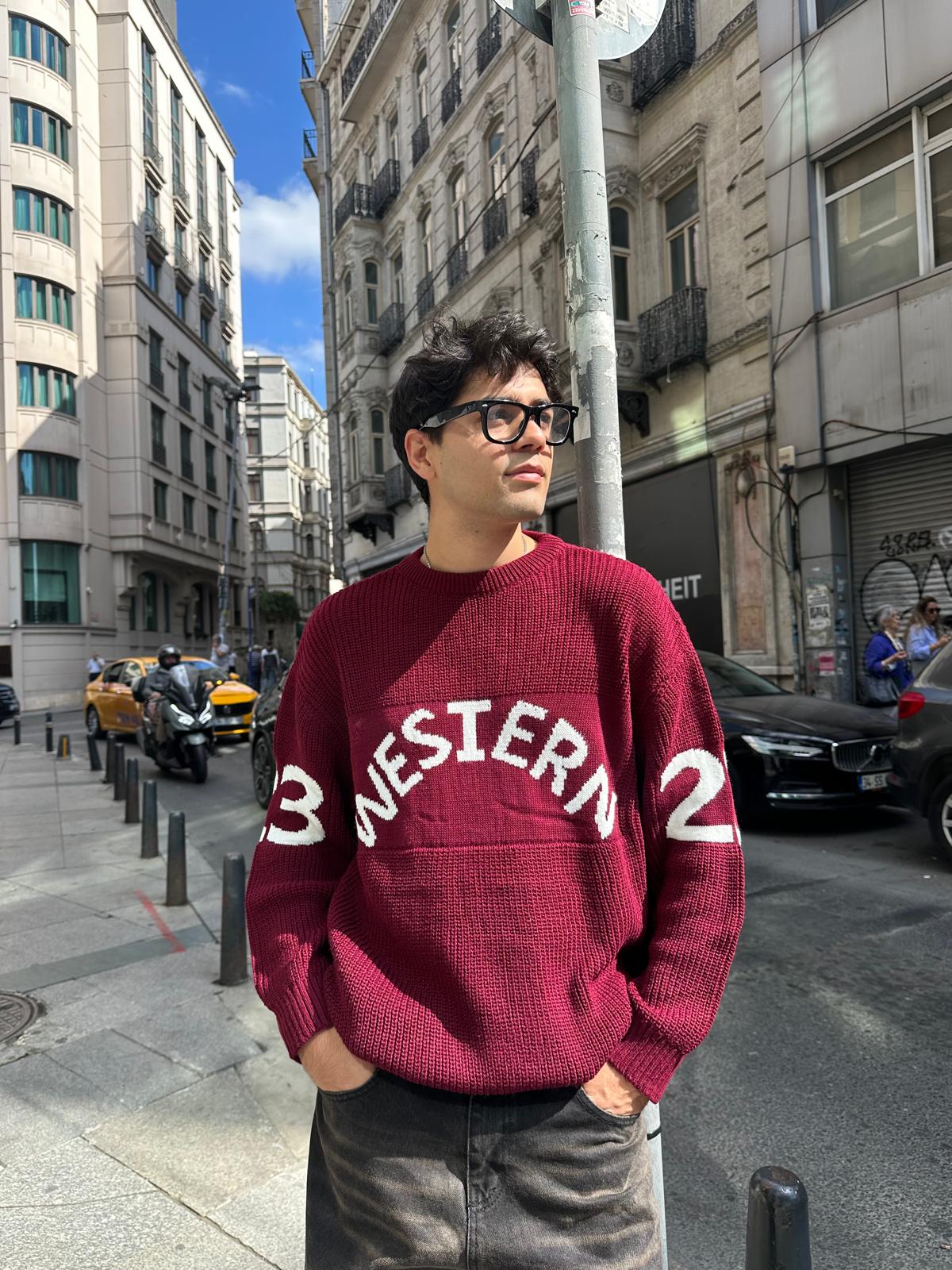 Western 23 Oversize Triko - Bordo