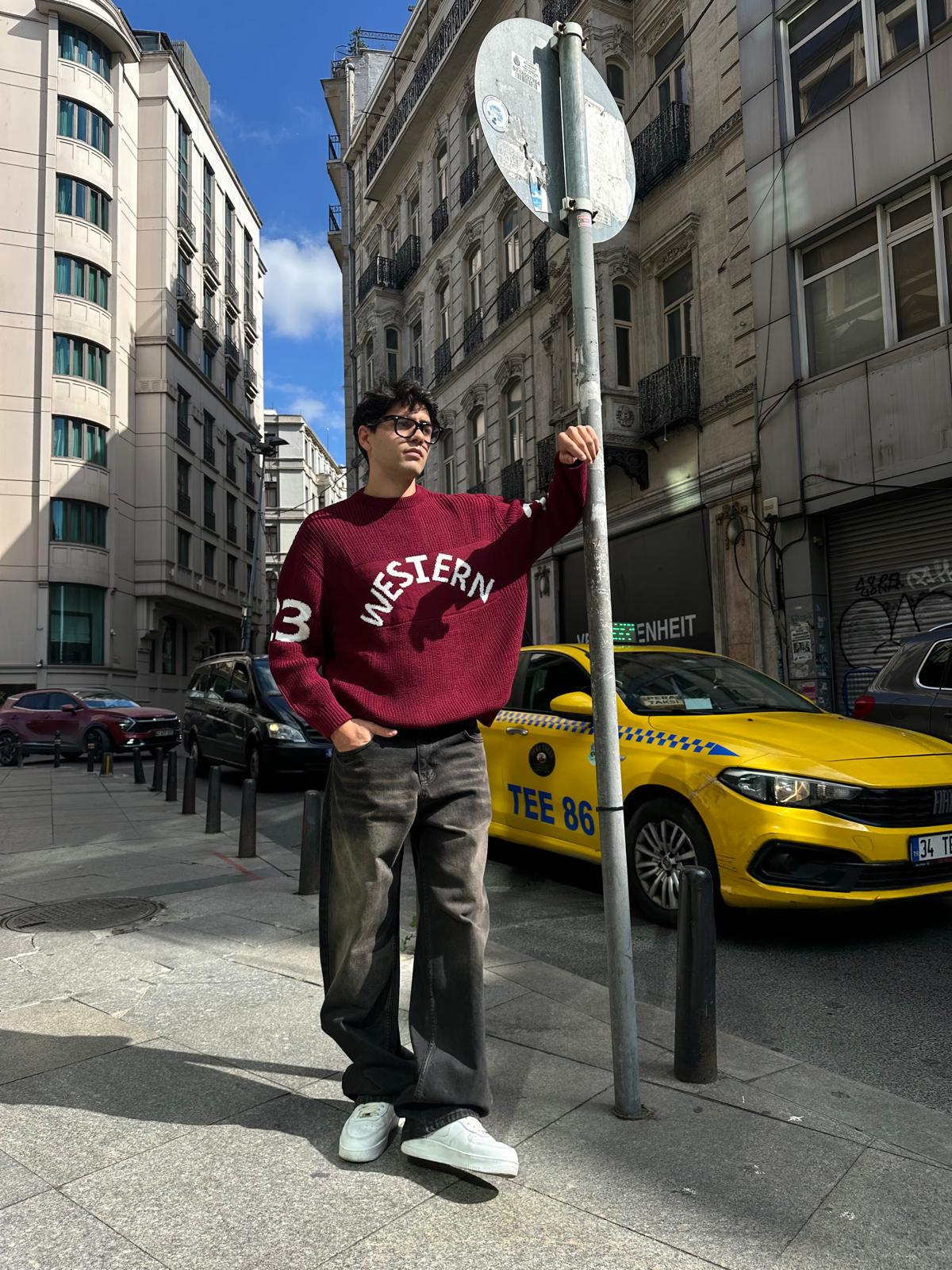Western 23 Oversize Triko - Bordo