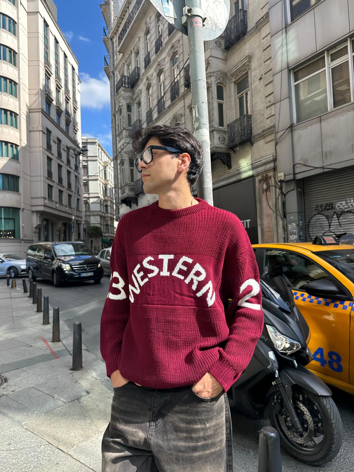 Western 23 Oversize Triko - Bordo