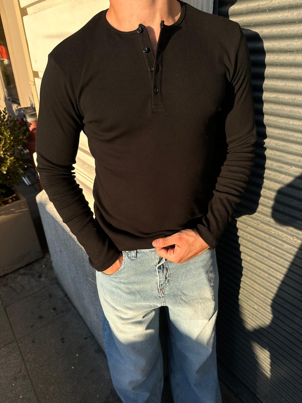 Fitilli Uzun Kollu Urban Atlet - Siyah