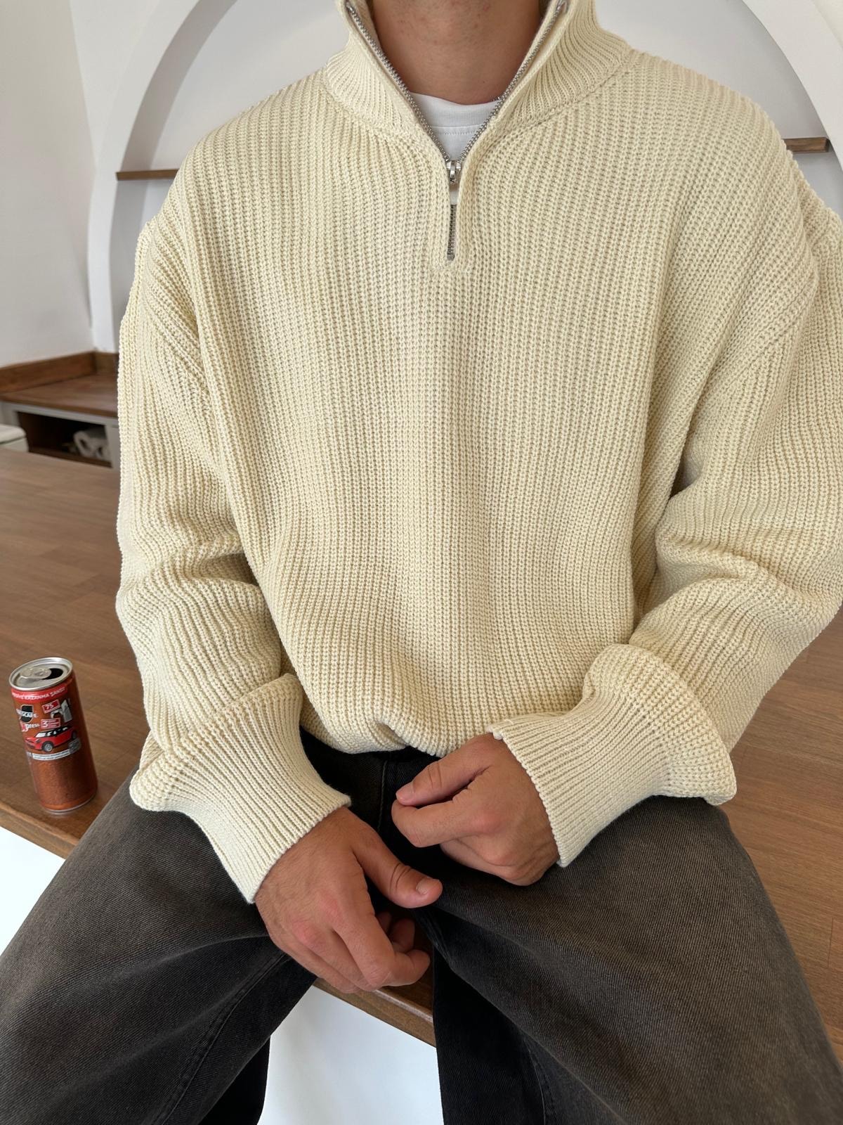 Triko Oversize Half-Zip - Bej