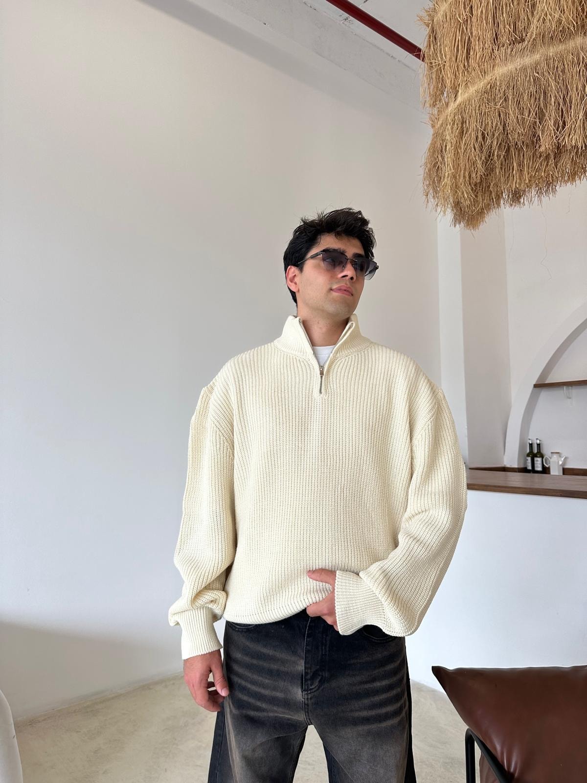 Triko Oversize Half-Zip - Bej