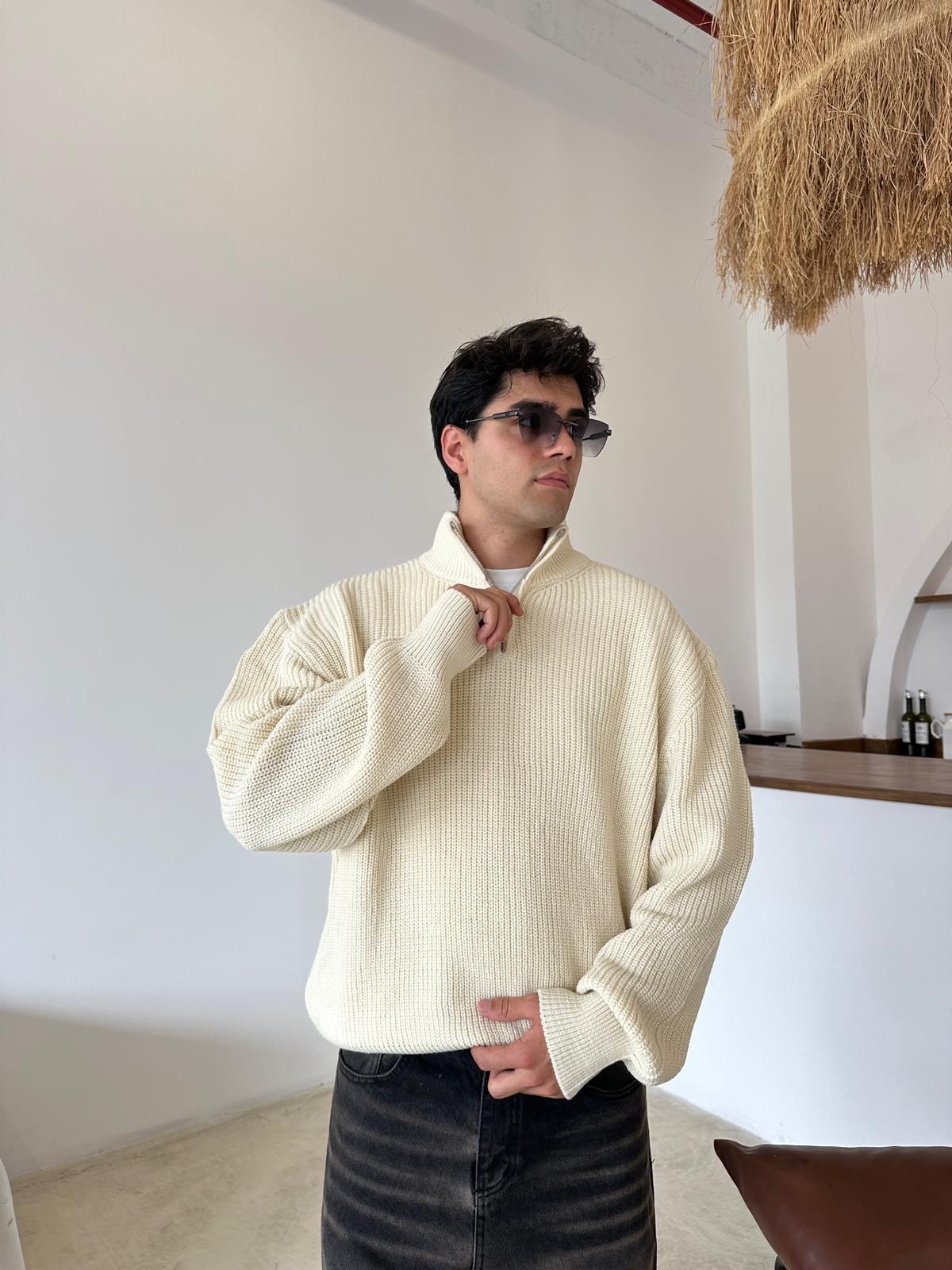 Triko Oversize Half-Zip - Bej