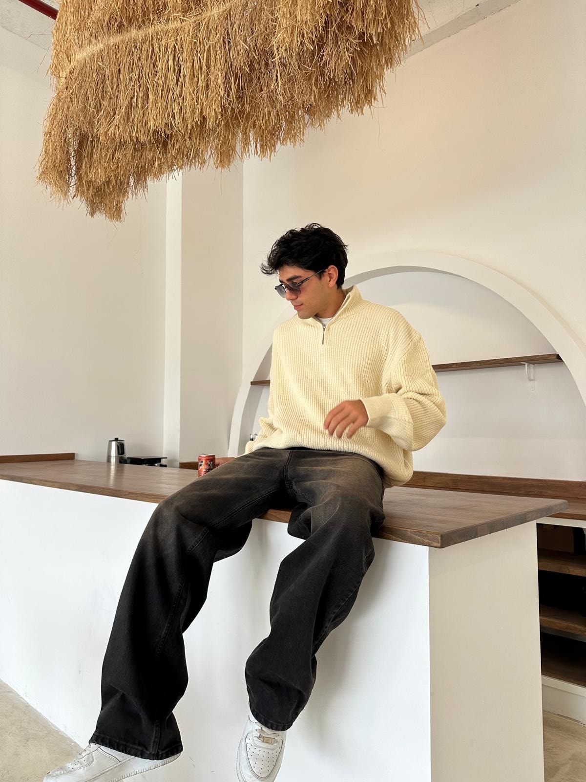 Triko Oversize Half-Zip - Bej