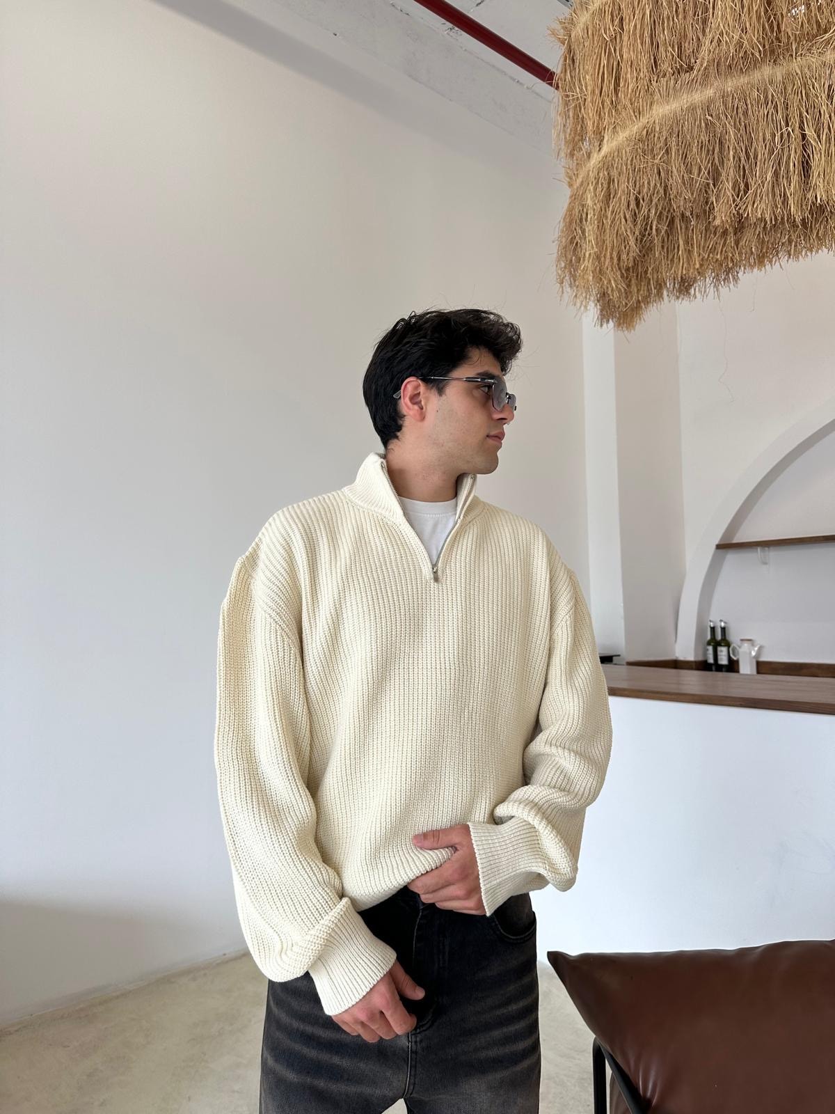 Triko Oversize Half-Zip - Bej