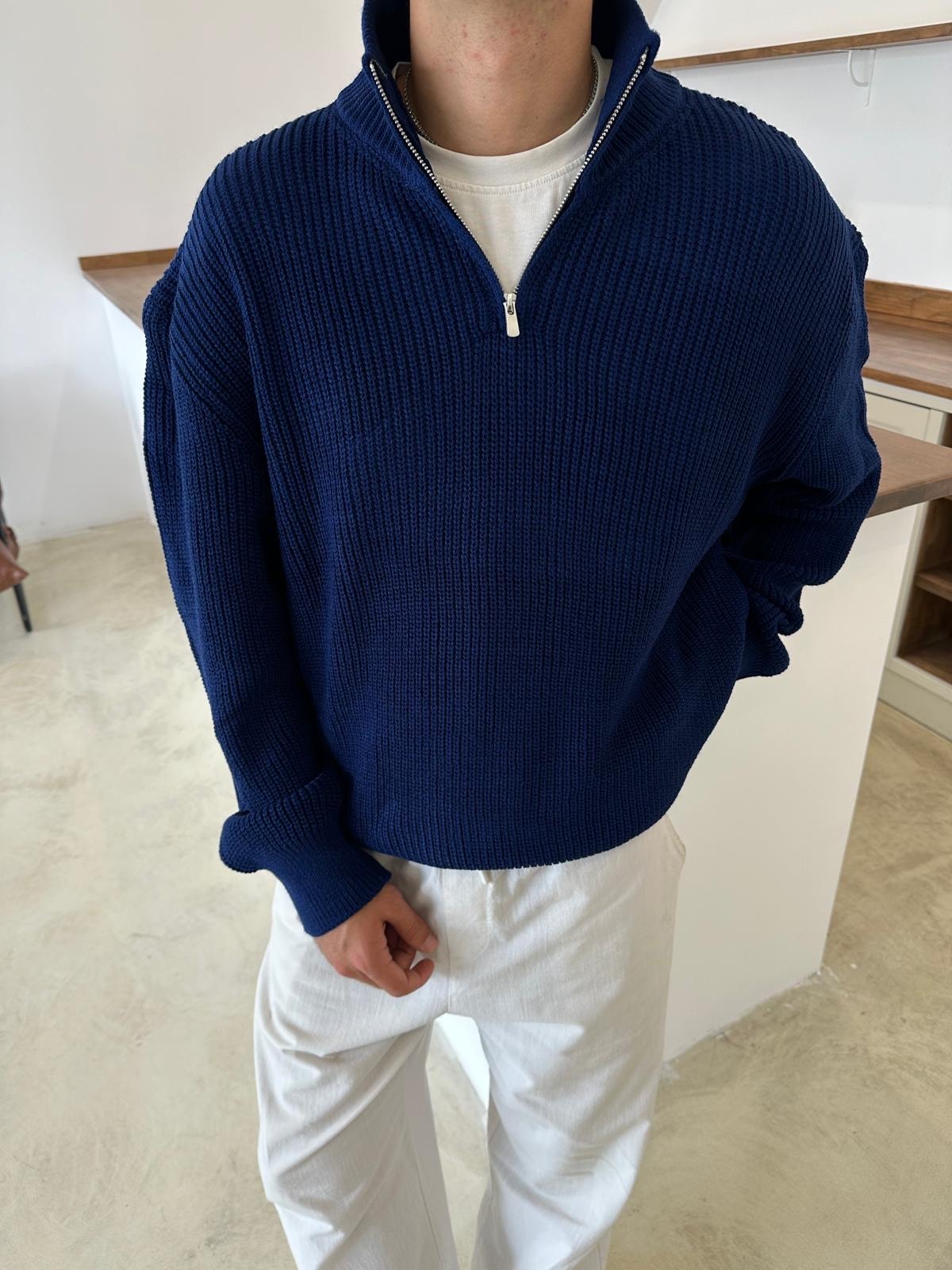 Triko Oversize Half-Zip - Lacivert