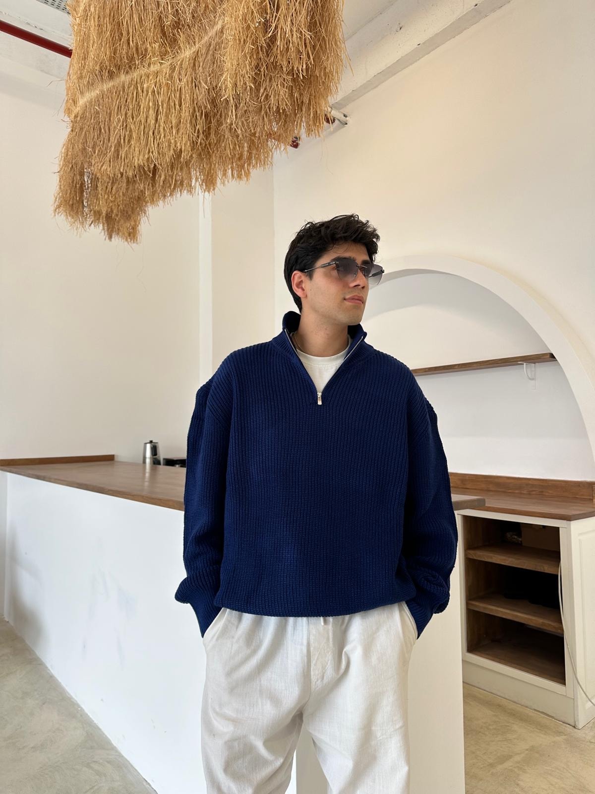 Triko Oversize Half-Zip - Lacivert