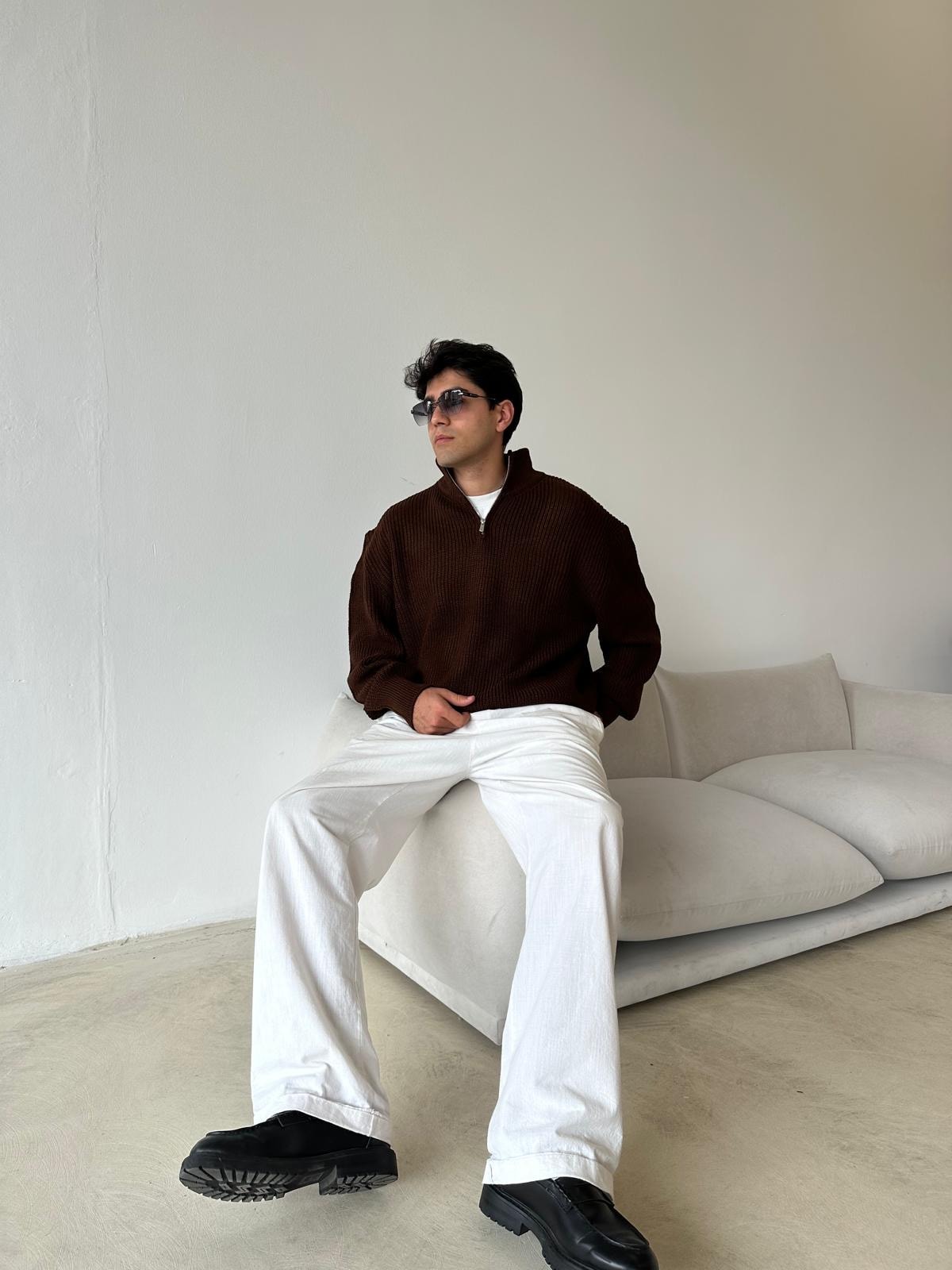 Triko Oversize Half-Zip - Kahve