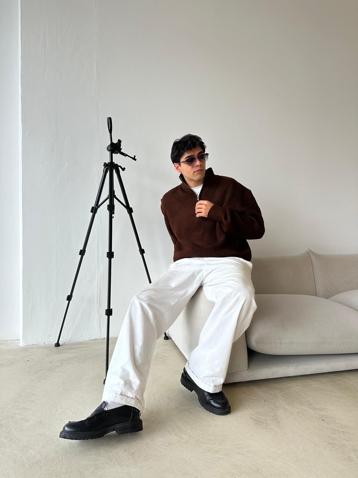 Triko Oversize Half-Zip - Kahve