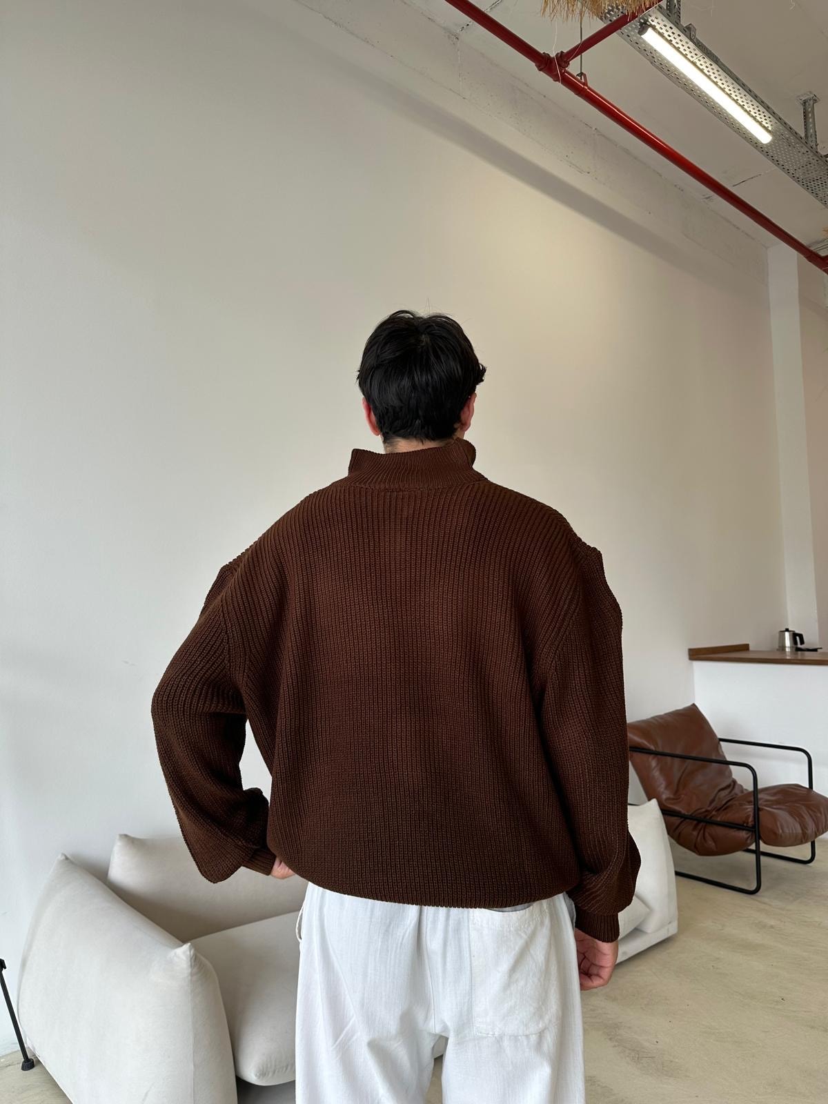 Triko Oversize Half-Zip - Kahve