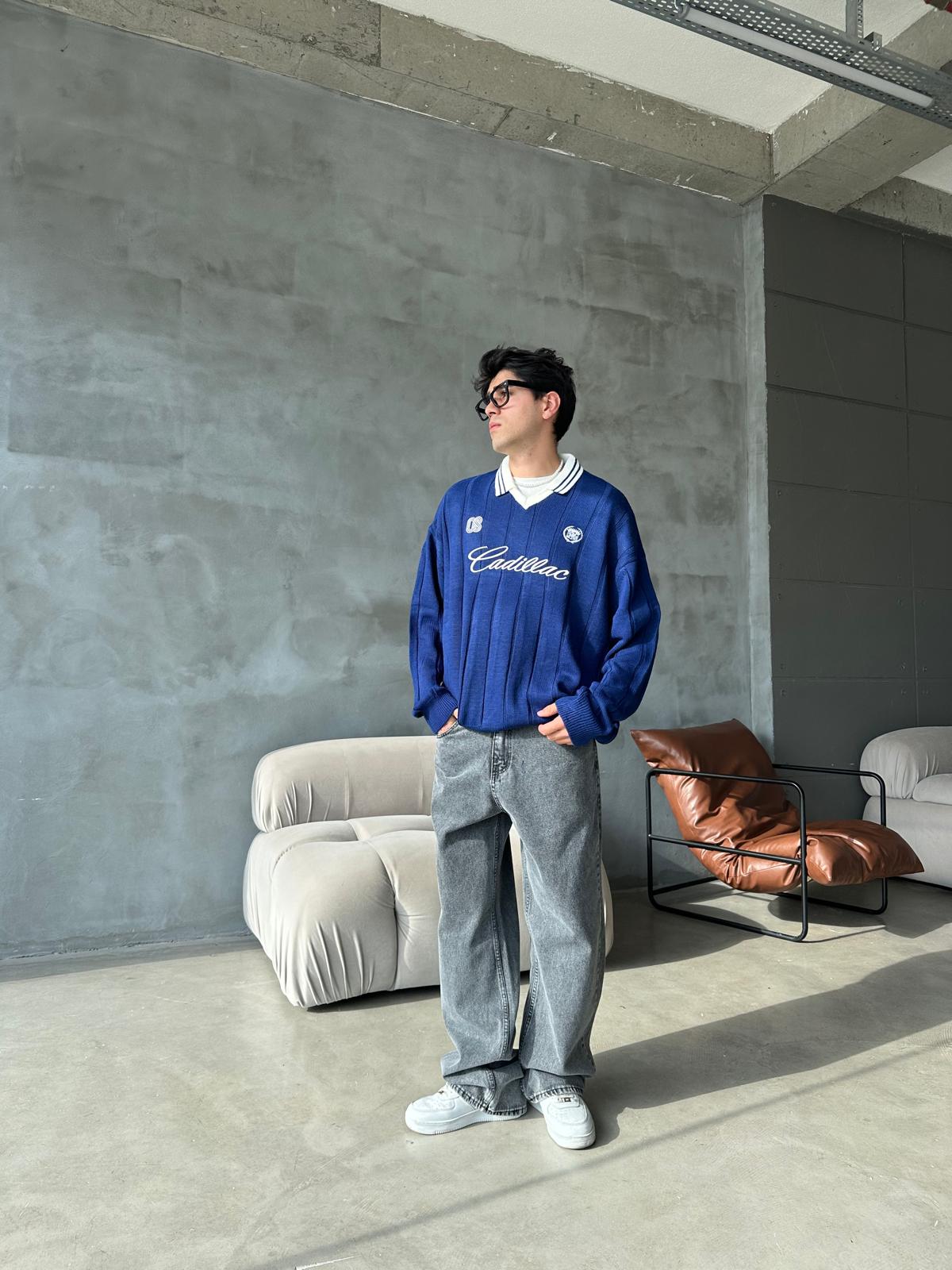 Nakışlı Polo Yaka Triko - Lacivert