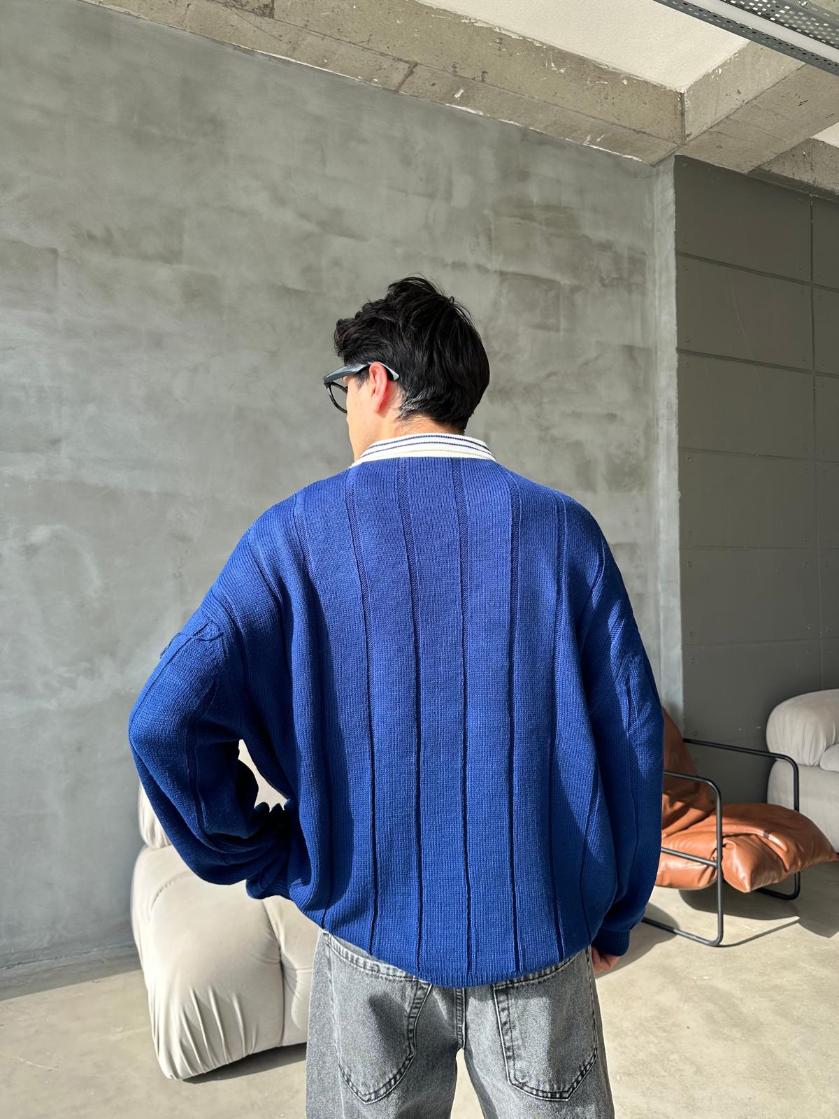 Nakışlı Polo Yaka Triko - Lacivert