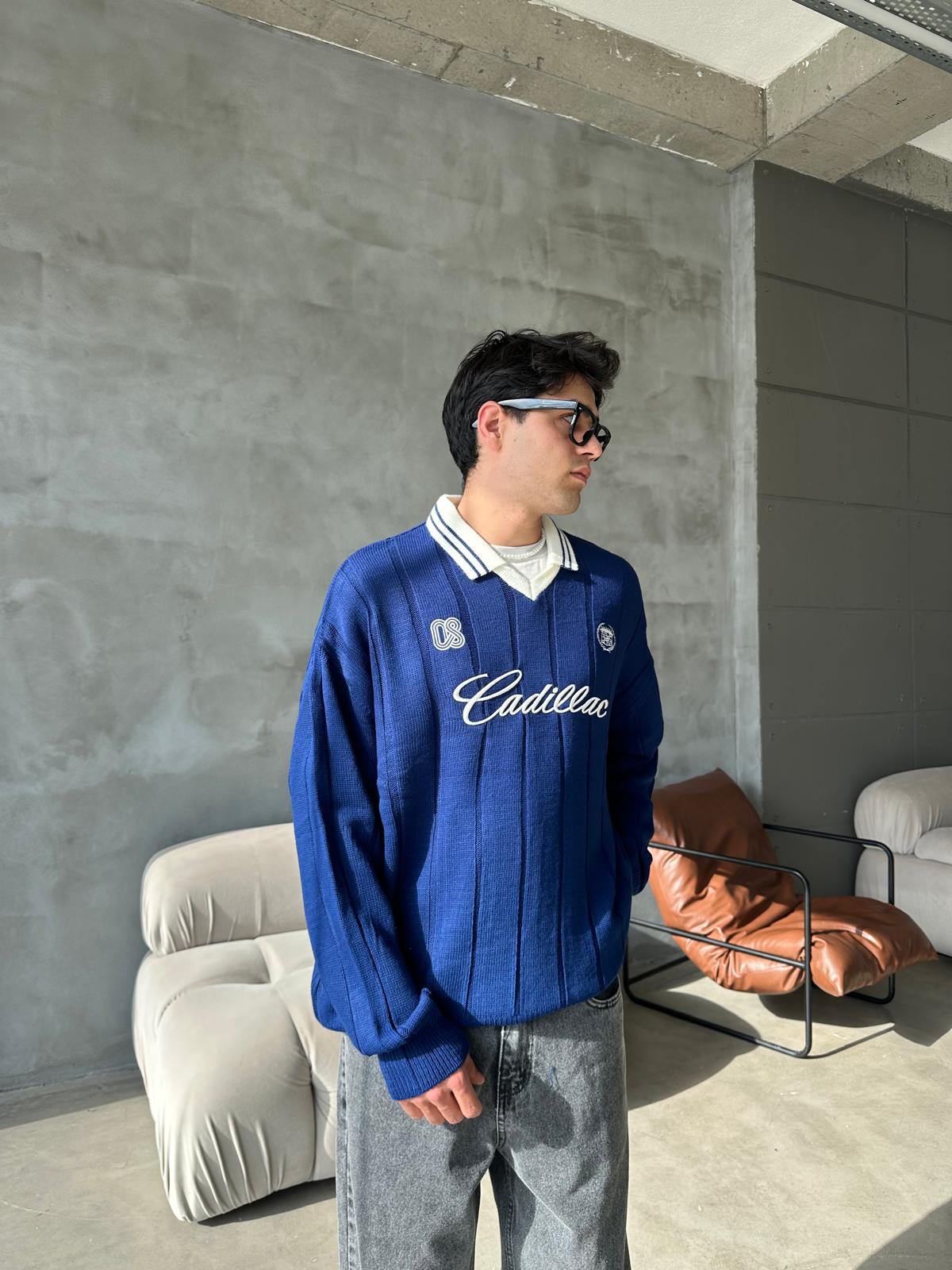 Nakışlı Polo Yaka Triko - Lacivert