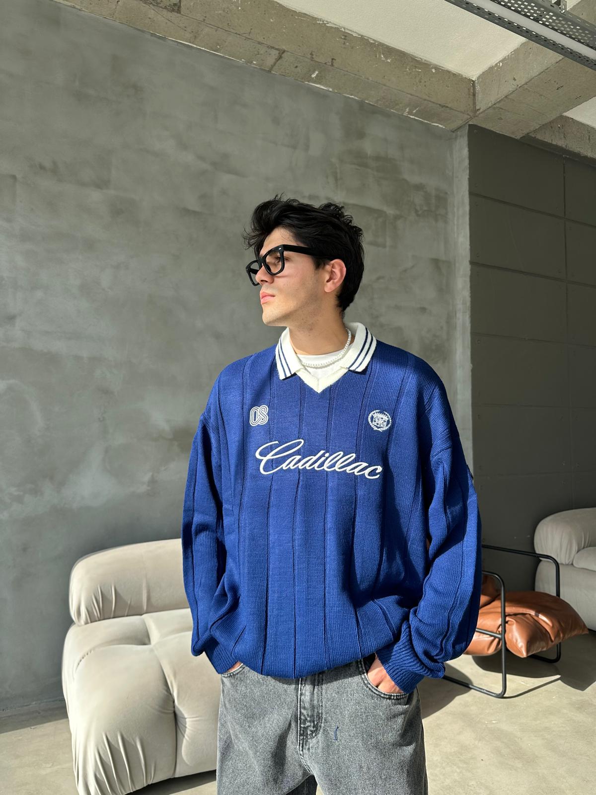 Nakışlı Polo Yaka Triko - Lacivert