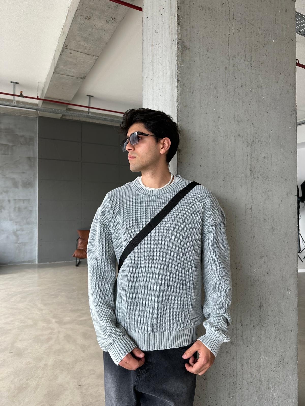 Acid Wash Triko Basic Sweatshirt - Beyaz