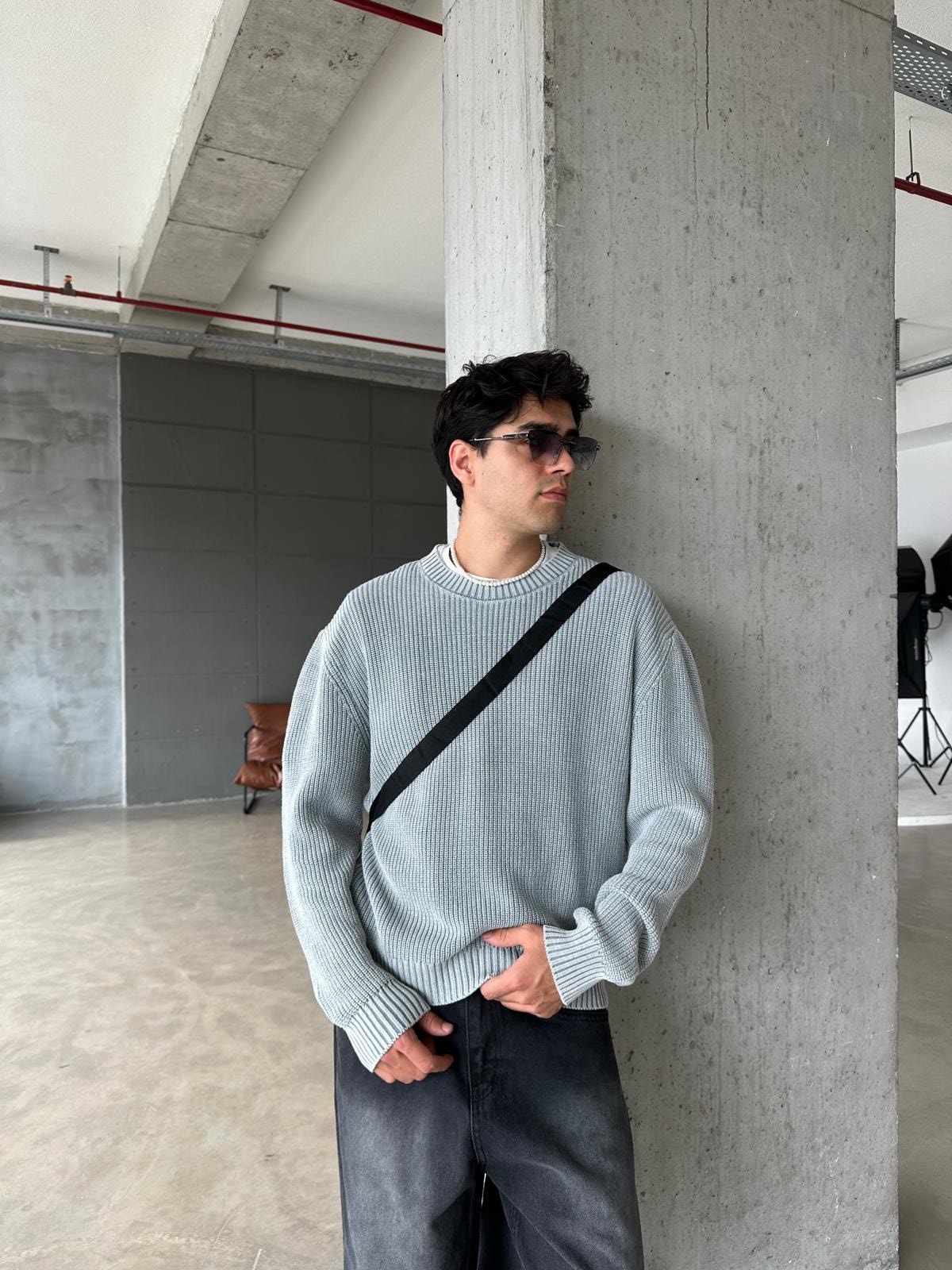 Acid Wash Triko Basic Sweatshirt - Beyaz