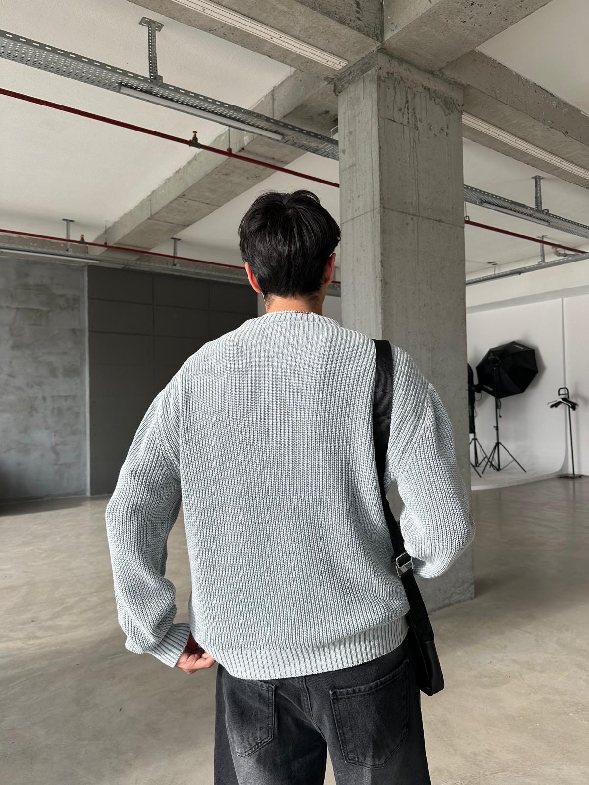 Acid Wash Triko Basic Sweatshirt - Beyaz