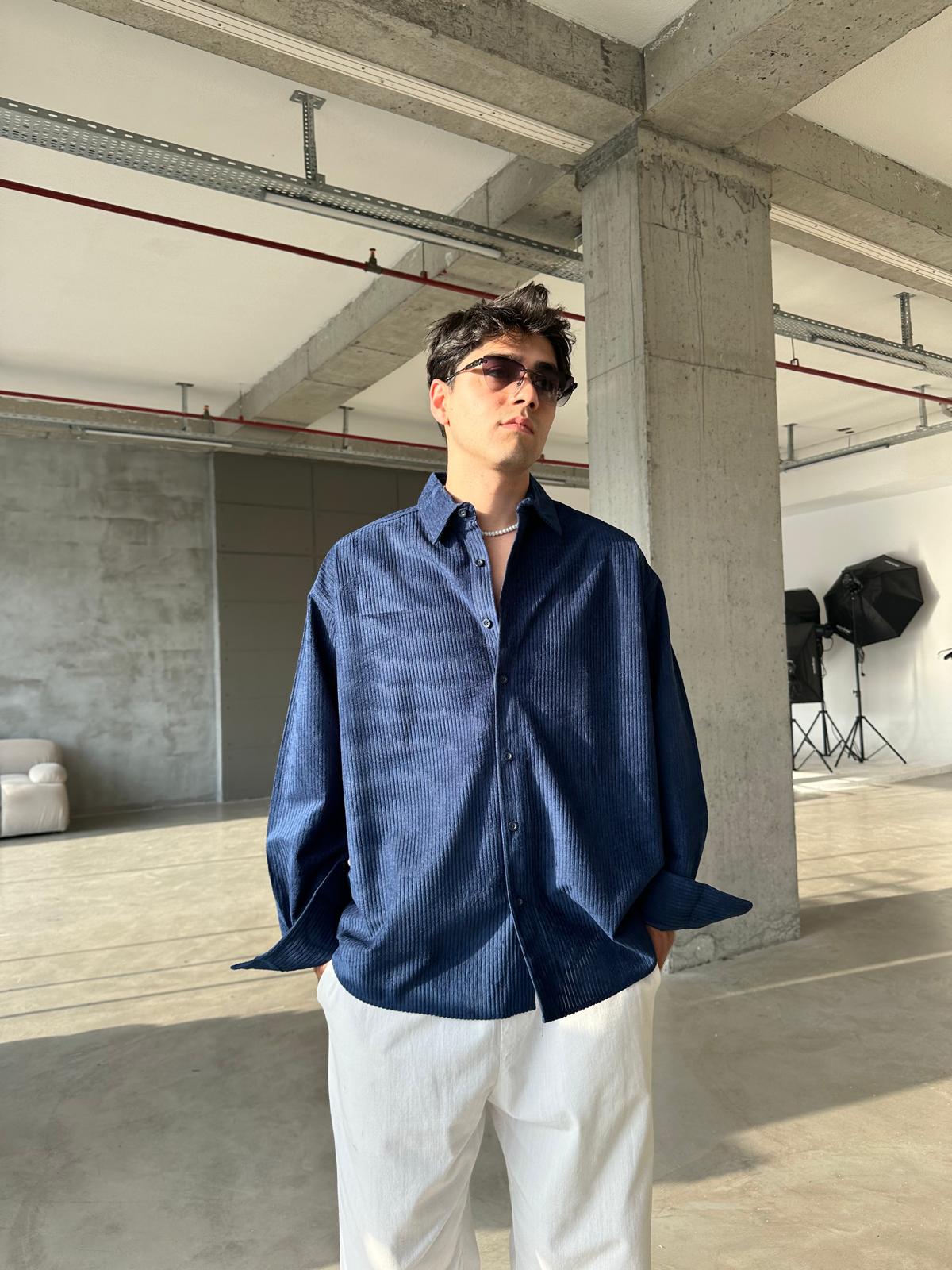 Kadife Oversize Premium Gömlek - Lacivert