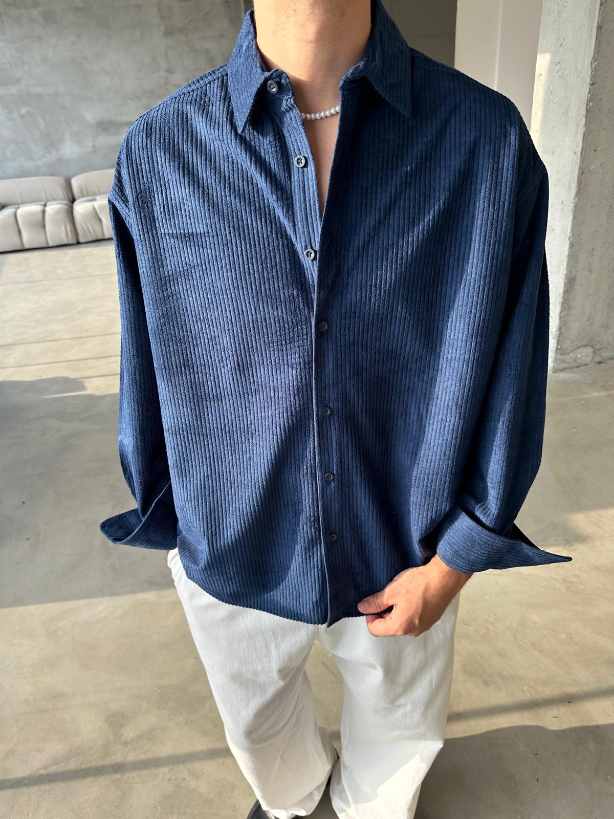 Kadife Oversize Premium Gömlek - Lacivert