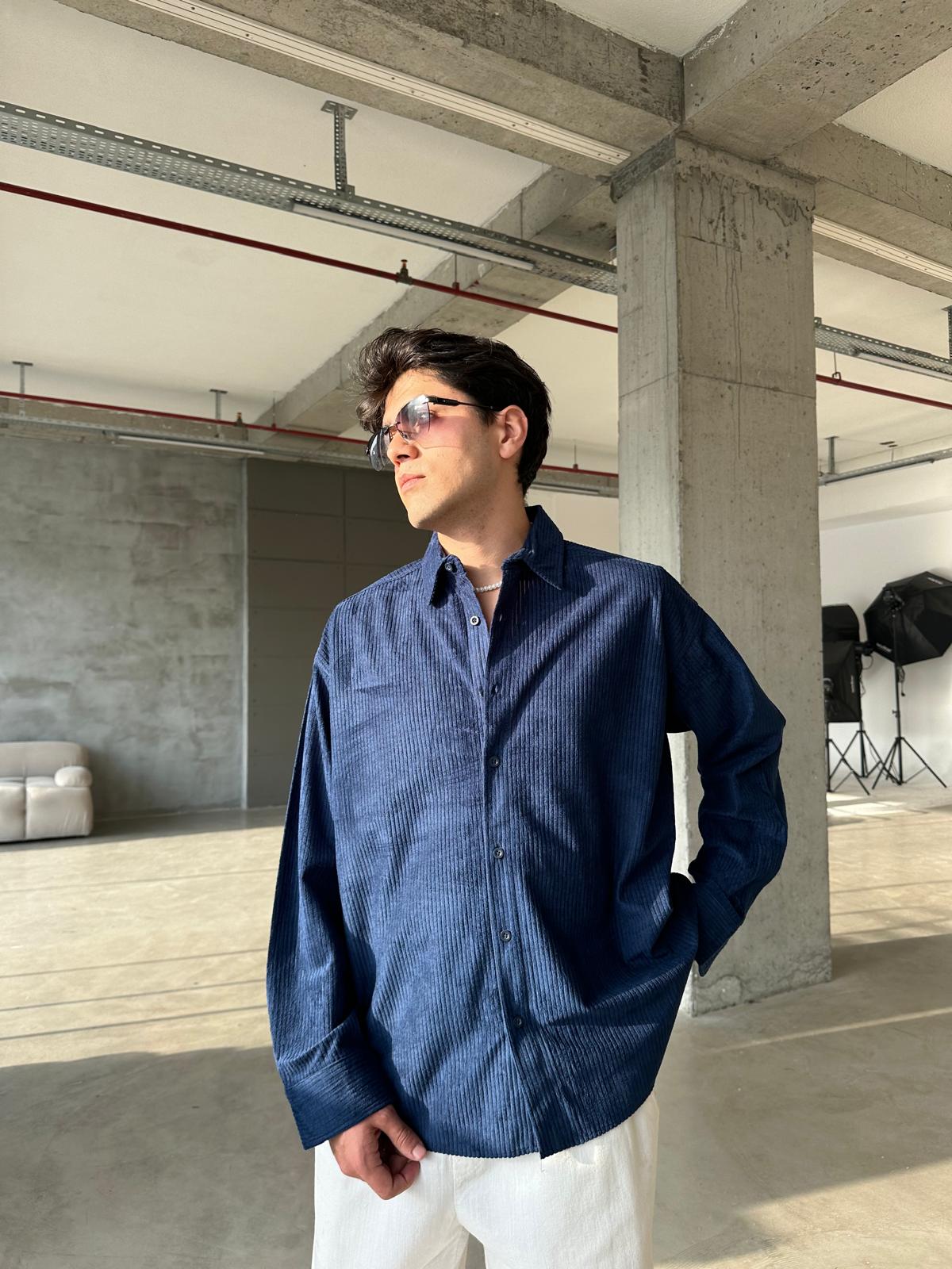 Kadife Oversize Premium Gömlek - Lacivert