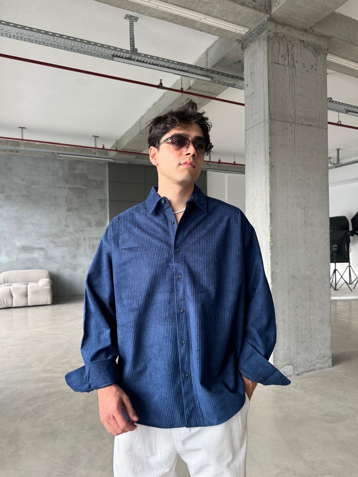 Kadife Oversize Premium Gömlek - Lacivert