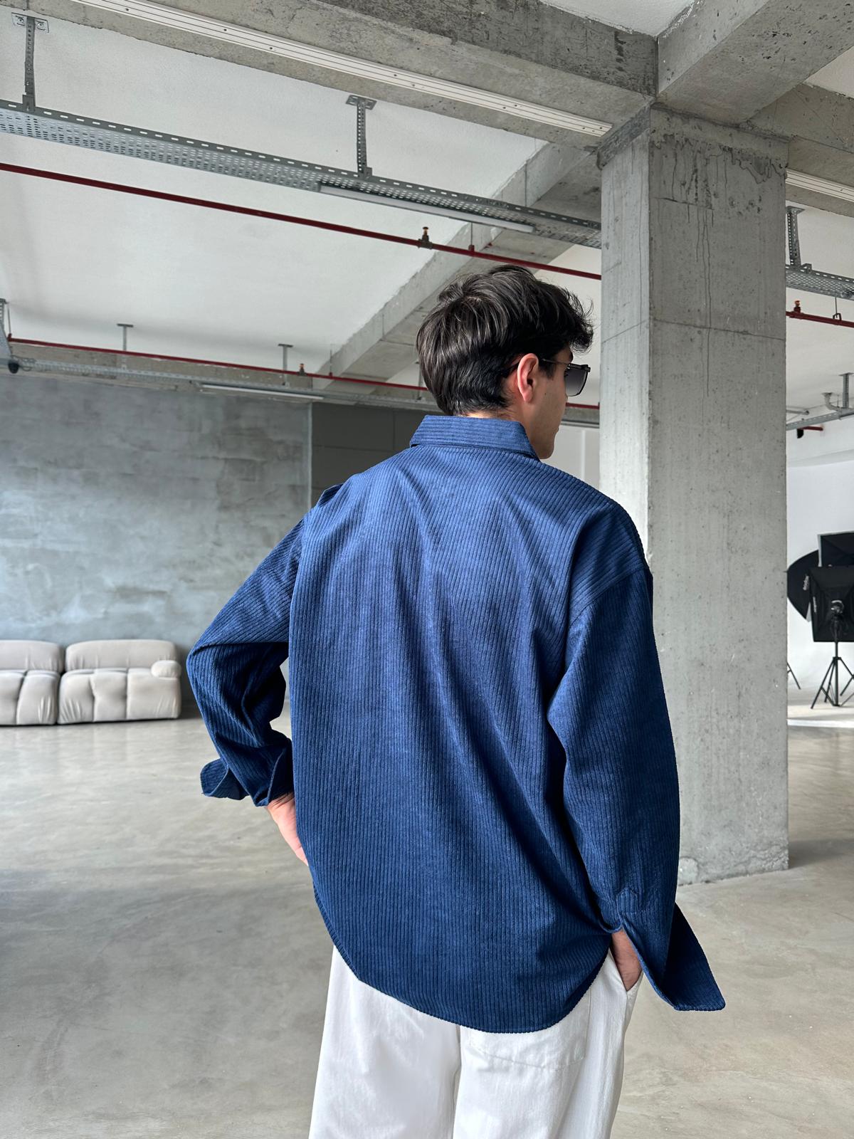 Kadife Oversize Premium Gömlek - Lacivert