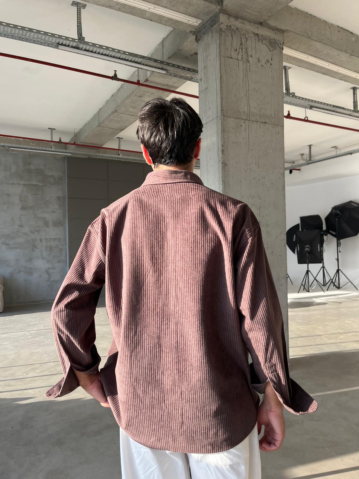 Kadife Oversize Premium Gömlek - Kahve