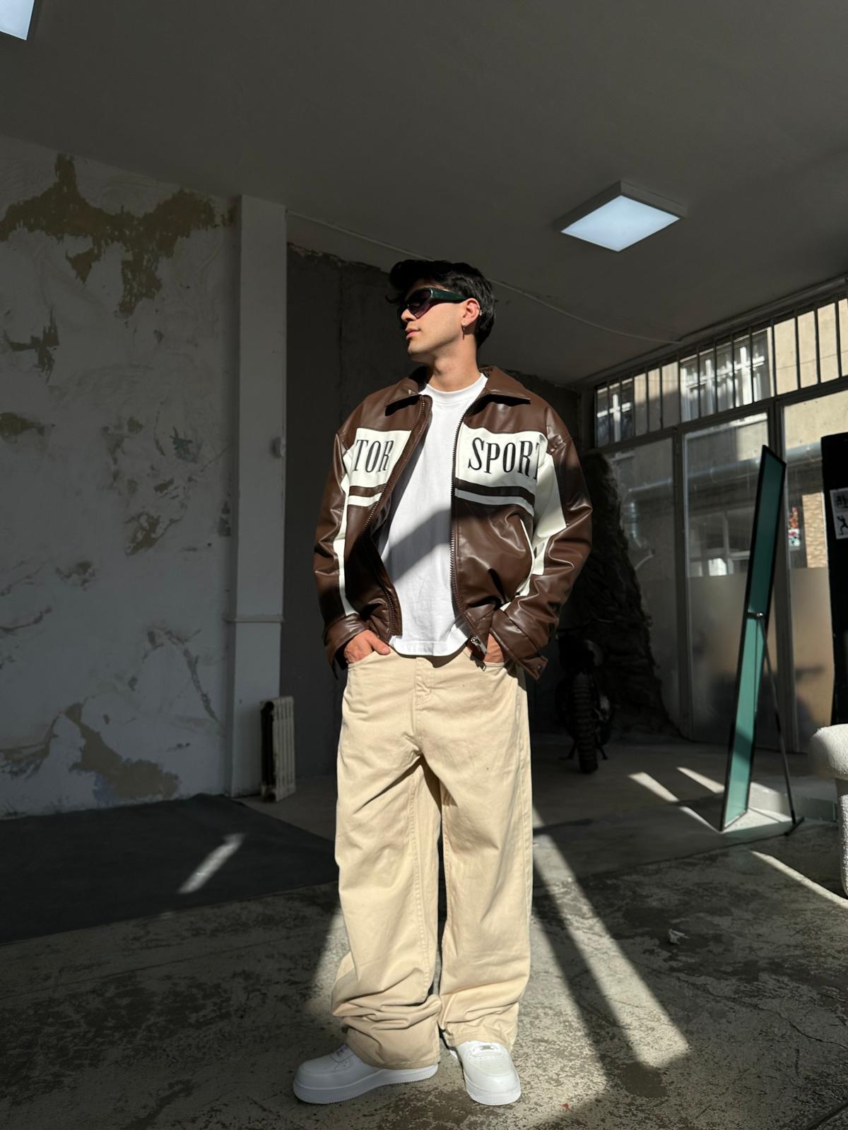 Motorsport Deri Ceket - Kahve