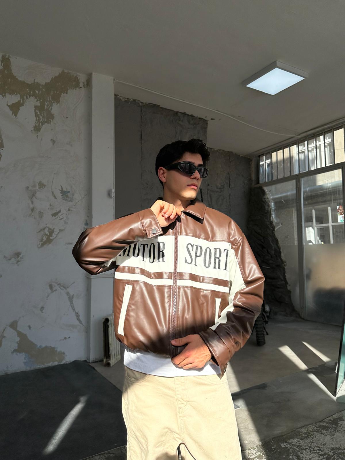 Motorsport Deri Ceket - Kahve