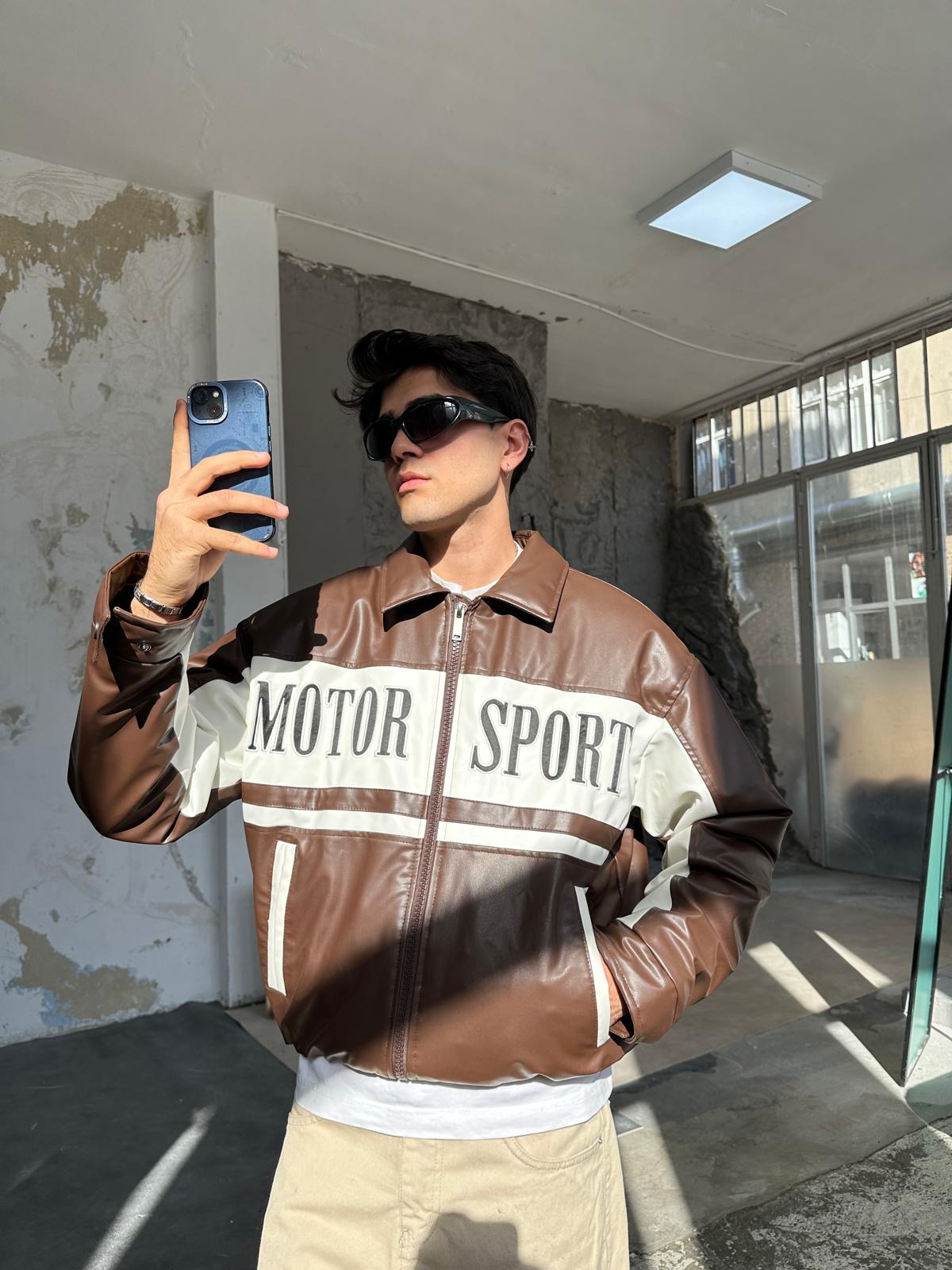 Motorsport Deri Ceket - Kahve