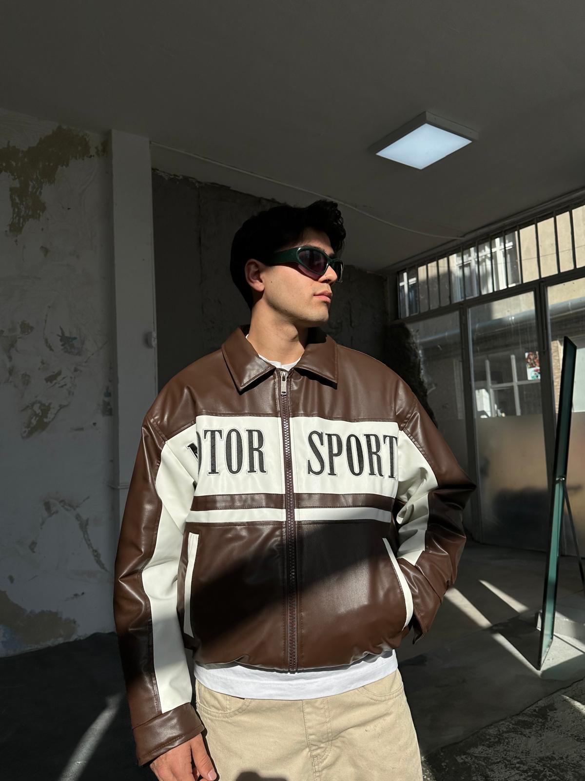 Motorsport Deri Ceket - Kahve