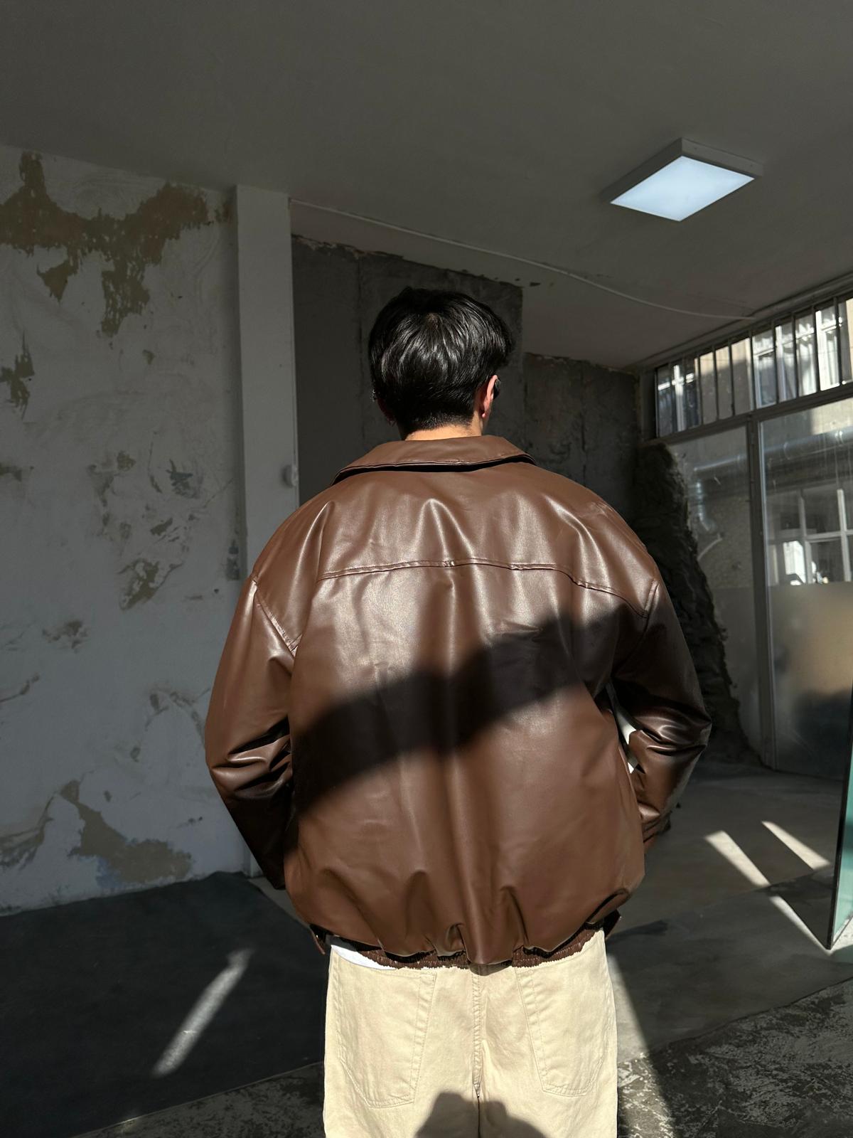 Motorsport Deri Ceket - Kahve