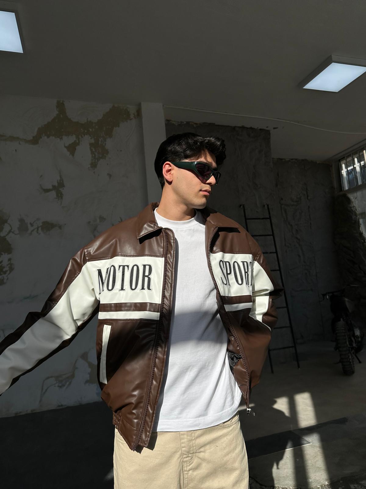 Motorsport Deri Ceket - Kahve